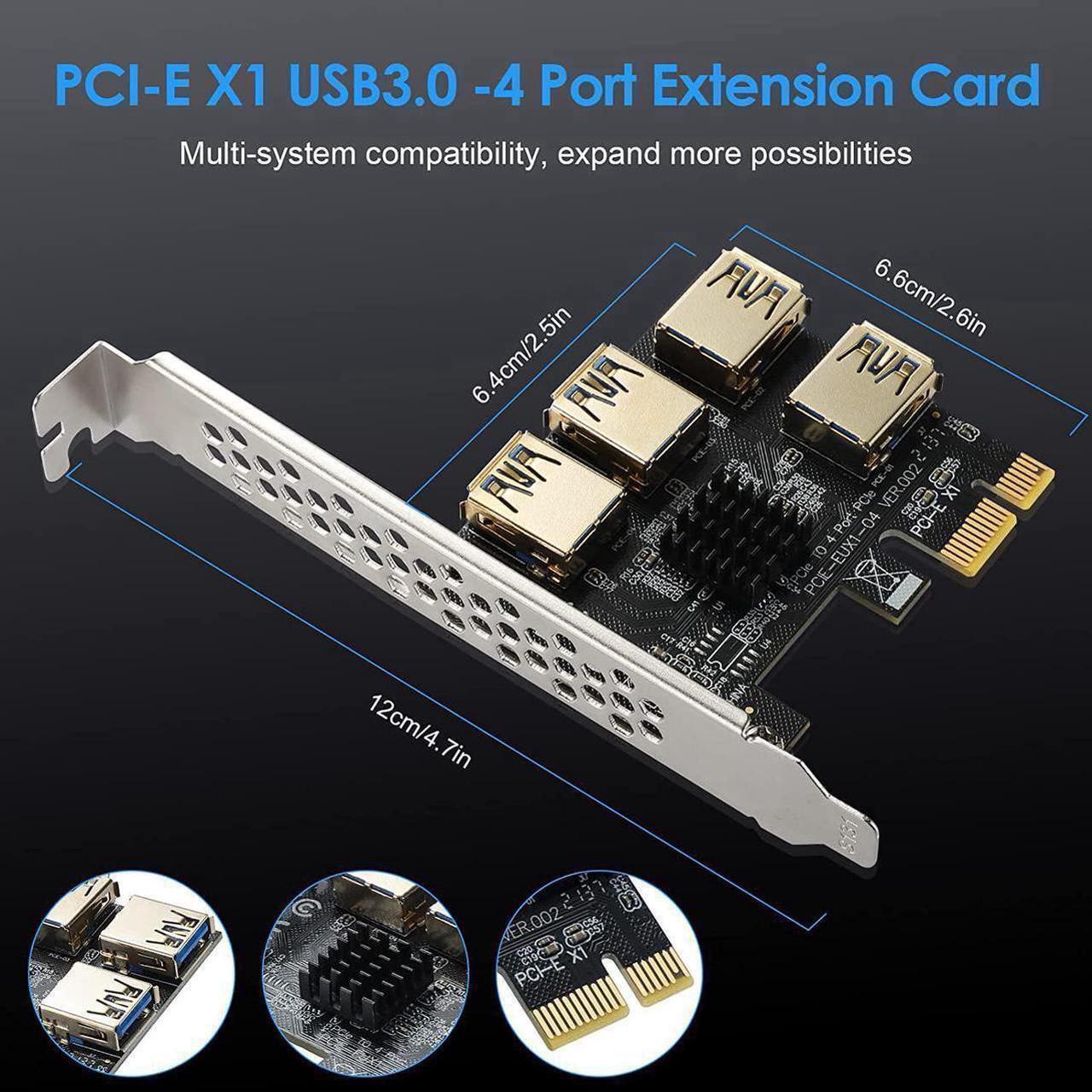 Alt view image 3 of 6 - PCI Express Multiplier Riser Card,PCIe Splitter 1 to 4 PCI-Express 16X Slots Expansion Card Board, PCI-E 1x to External PCI-e USB 3.0 Converter Adapter Card 4 Ports for Bitcoin ETH Mining Miner Device