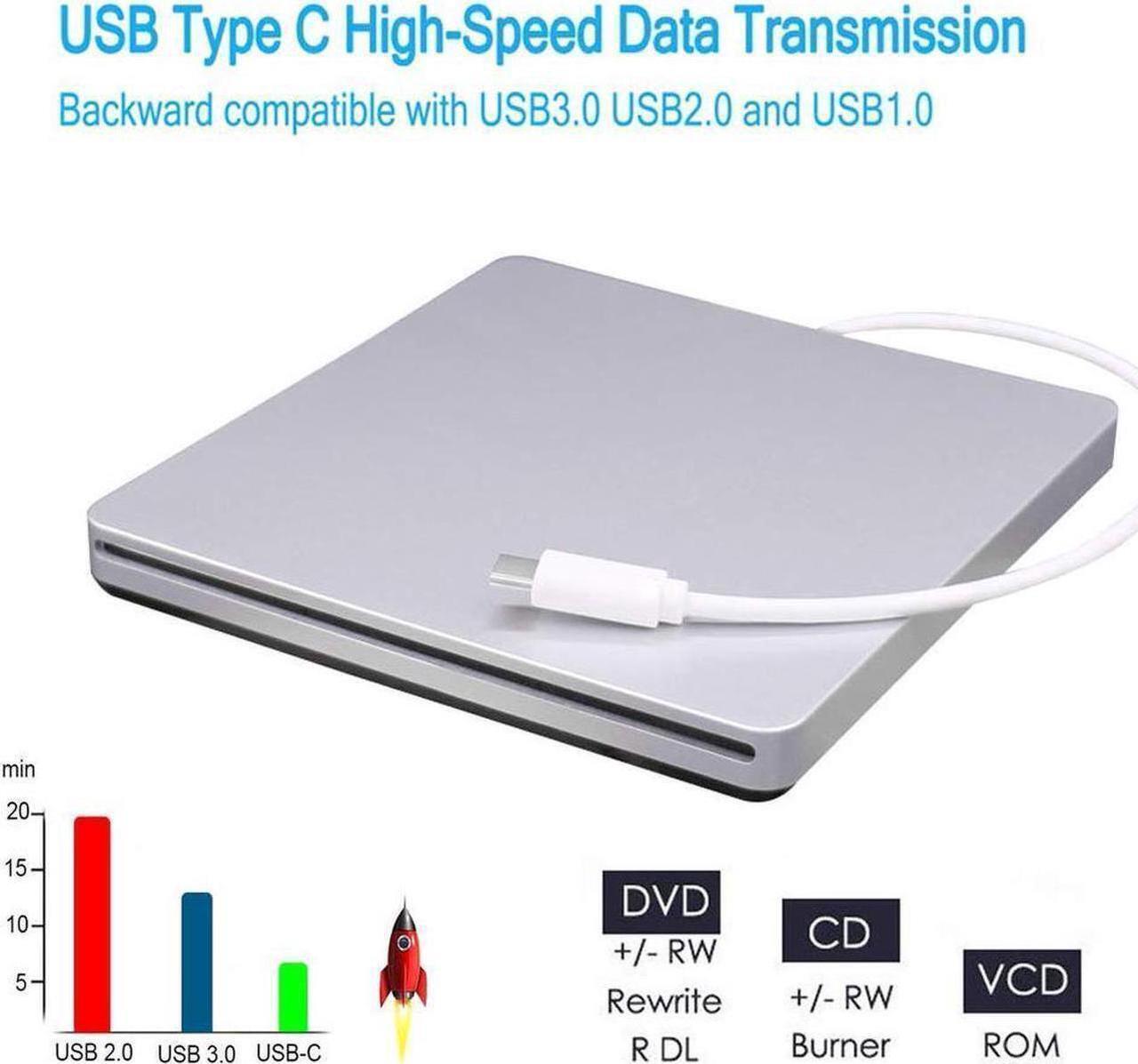 Alt view image 5 of 6 - External CD DVD Drive USB-C USB 3.0 Type-C Slim Optical Portable Burner/Writer/Reader Drive Player High Speed Data Transfer for Mac MacBook Pro Air iMac Desktop and Laptop Windows 10/8/7/XP/Vista