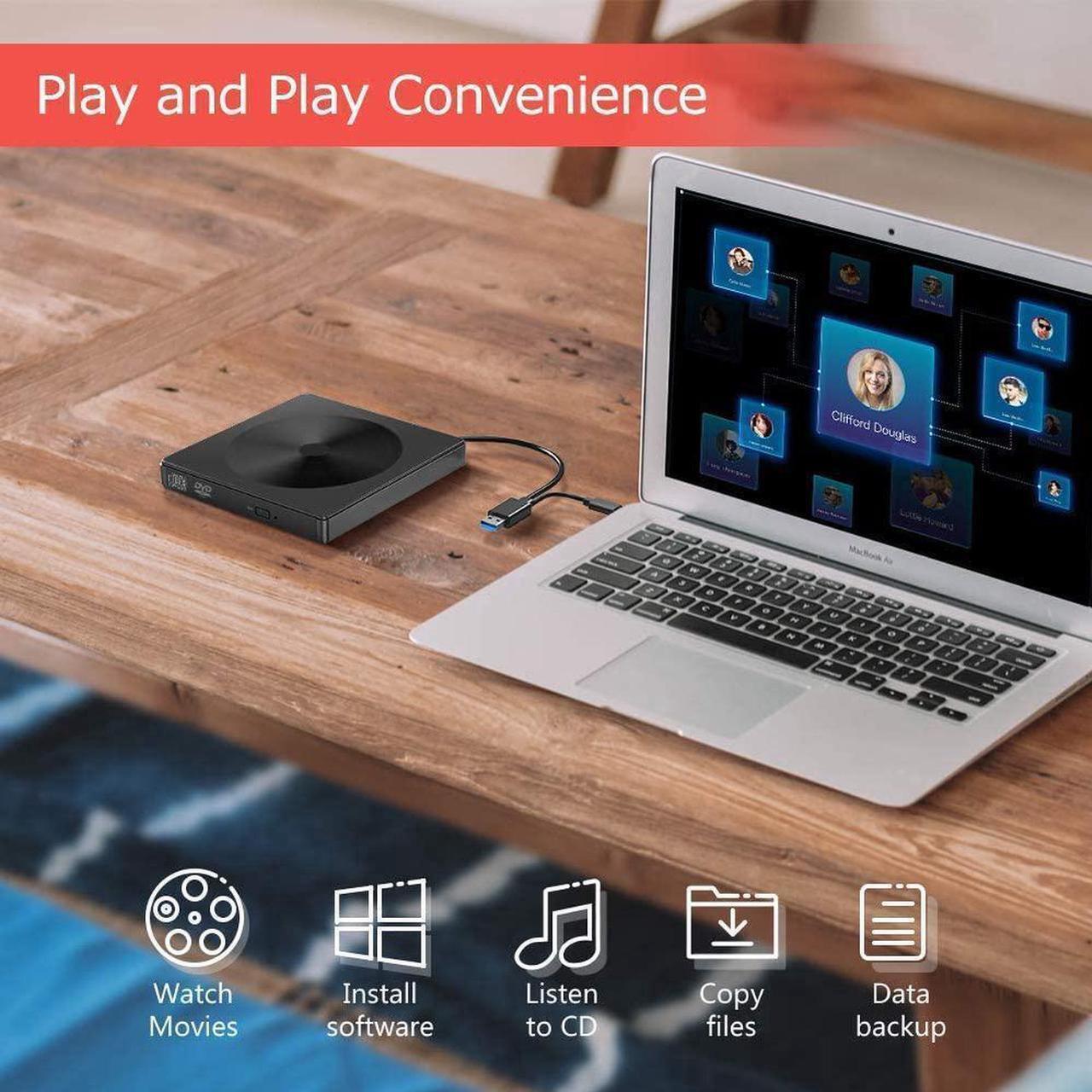 Alt view image 6 of 7 - External CD DVD Drive, USB C Writer Type C USB 3.0 CD DVD RAM Burner Combo High Speed CD/DVD Read/Write Compatible with Windows/Mac OS for Laptop Desktop MacBook Air iMac (Black)