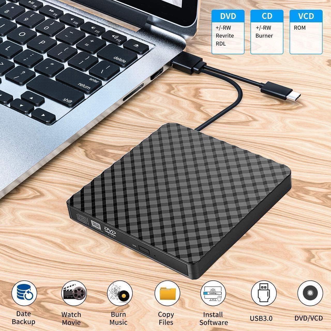 Alt view image 2 of 7 - External CD DVD Drive, USB 3.0 Type-C CD DVD +/-RW Optical Drive USB C Burner Slim CD/DVD ROM Rewriter Writer Reader Portable for PC Laptop Desktop MacBook Mac Windows 7/8.1/10 Linux OS Mac
