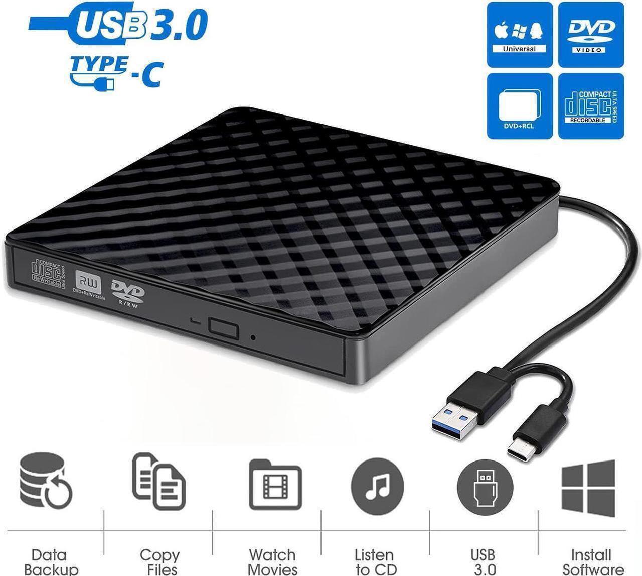 Main image of External CD DVD Drive, USB 3.0 Type-C CD DVD +/-RW Optical Drive USB C Burner Slim CD/DVD ROM Rewriter Writer Reader Portable for PC Laptop Desktop MacBook Mac Windows 7/8.1/10 Linux OS Mac