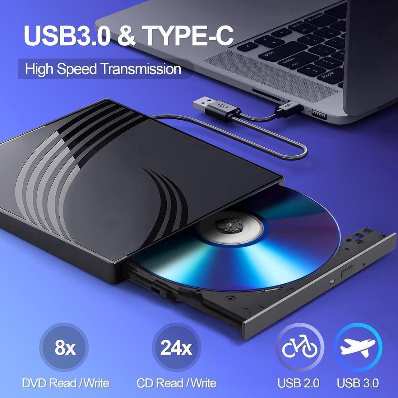 Alt view image 3 of 6 - [8 in 1] External CD/DVD Drive for Laptop, USB 3.0 Ultra Slim External CD/DVD Player with 4 USB-A Ports, 1 Type-C Port, 2 TF/SD Card Slots, External CD/DVD Burner Compatible with macOS/Windows/Linux