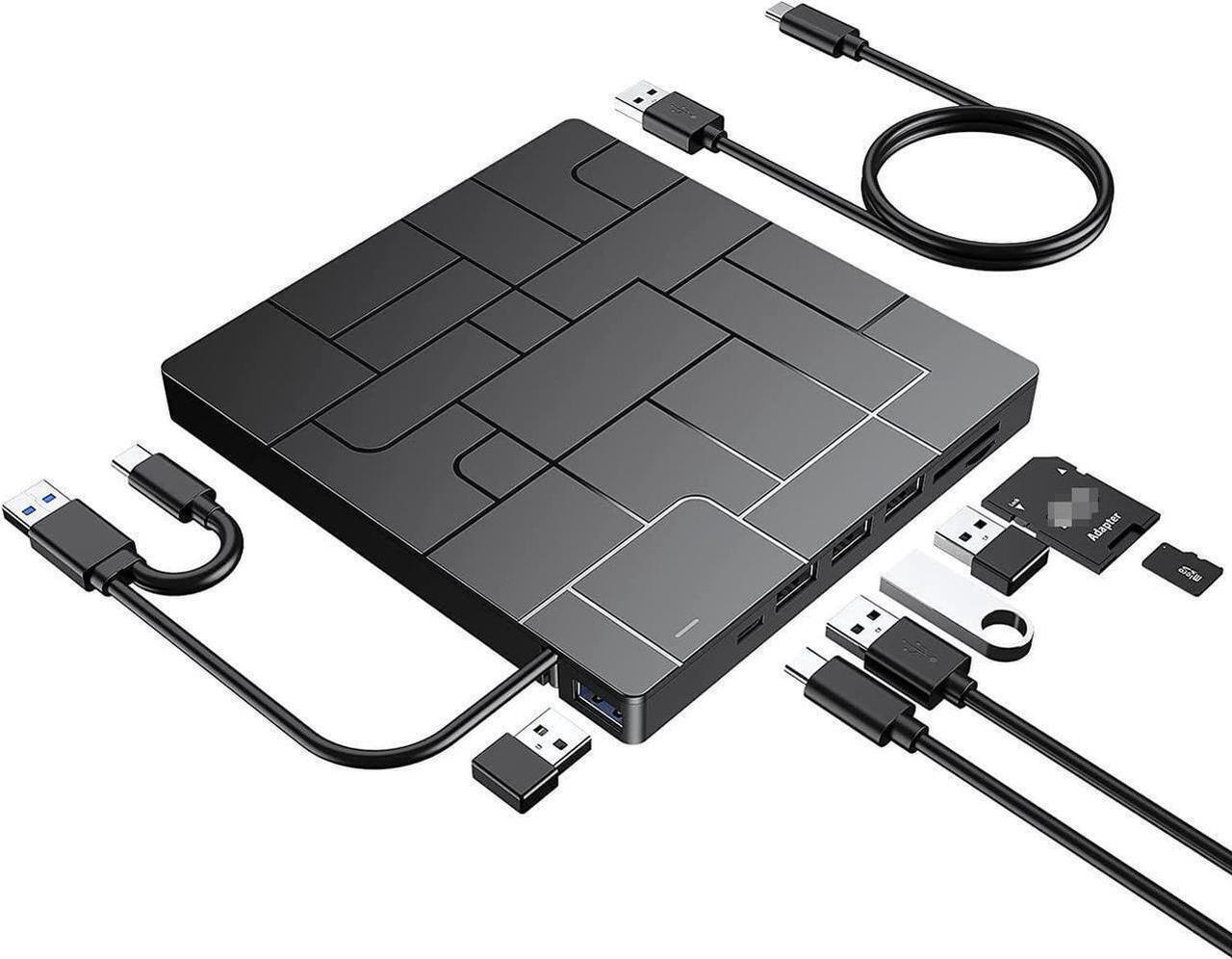 Alt view image 6 of 7 - New Upgraded External DVD Drive for Laptop, USB 3.0 Portable CD/DVD +/-RW Drive/DVD Player with 4 USB Ports & 2 SD Card Slots & 1 Type-C Ports Maximum 24x CD Write/Read Speed for Notebook OS Windows