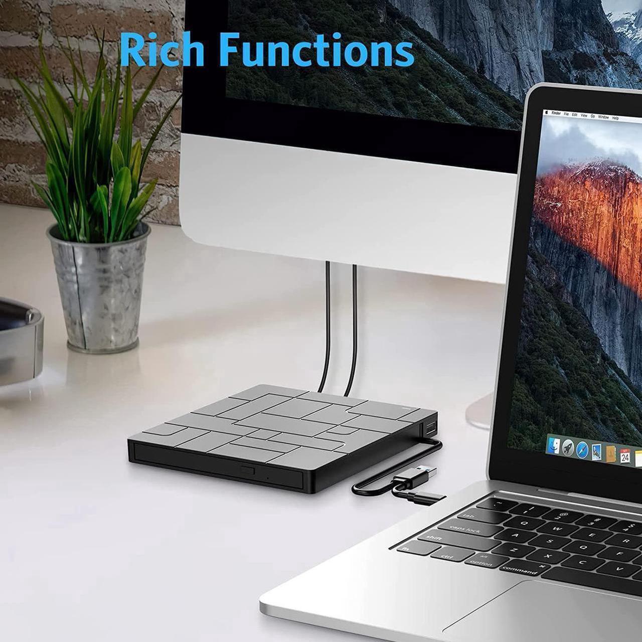 Alt view image 2 of 7 - New Upgraded External DVD Drive for Laptop, USB 3.0 Portable CD/DVD +/-RW Drive/DVD Player with 4 USB Ports & 2 SD Card Slots & 1 Type-C Ports Maximum 24x CD Write/Read Speed for Notebook OS Windows