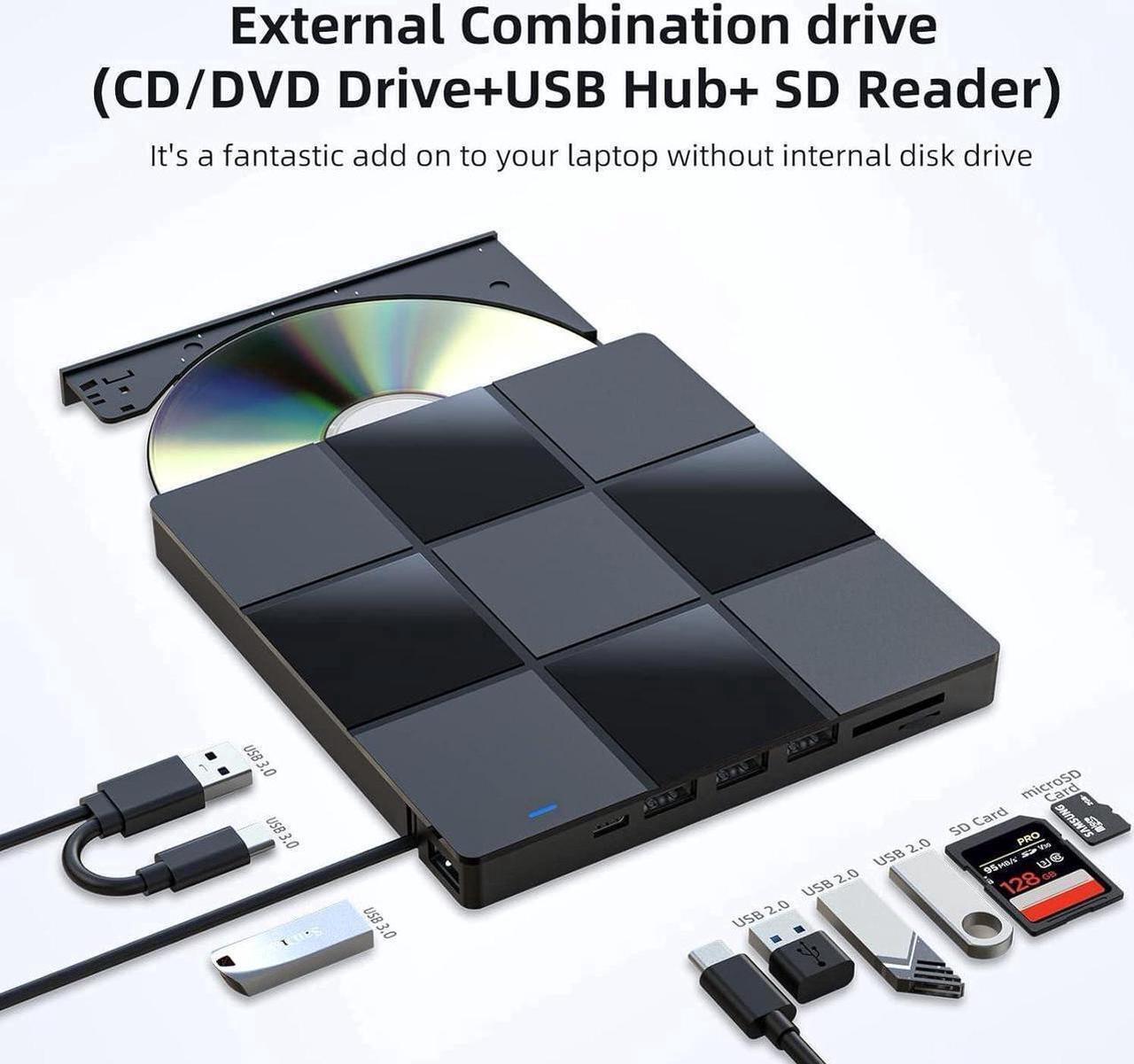 Alt view image 3 of 6 - [7 in 1] External CD DVD Drive, USB 3.0 Type-C CD DVD +/- RW Burner - Plug and Play - External Optical DVD CD ROM Drive for Laptop PC Computer, USB CD/DVD Drive Compatible with Windows 11/10 Mac OS