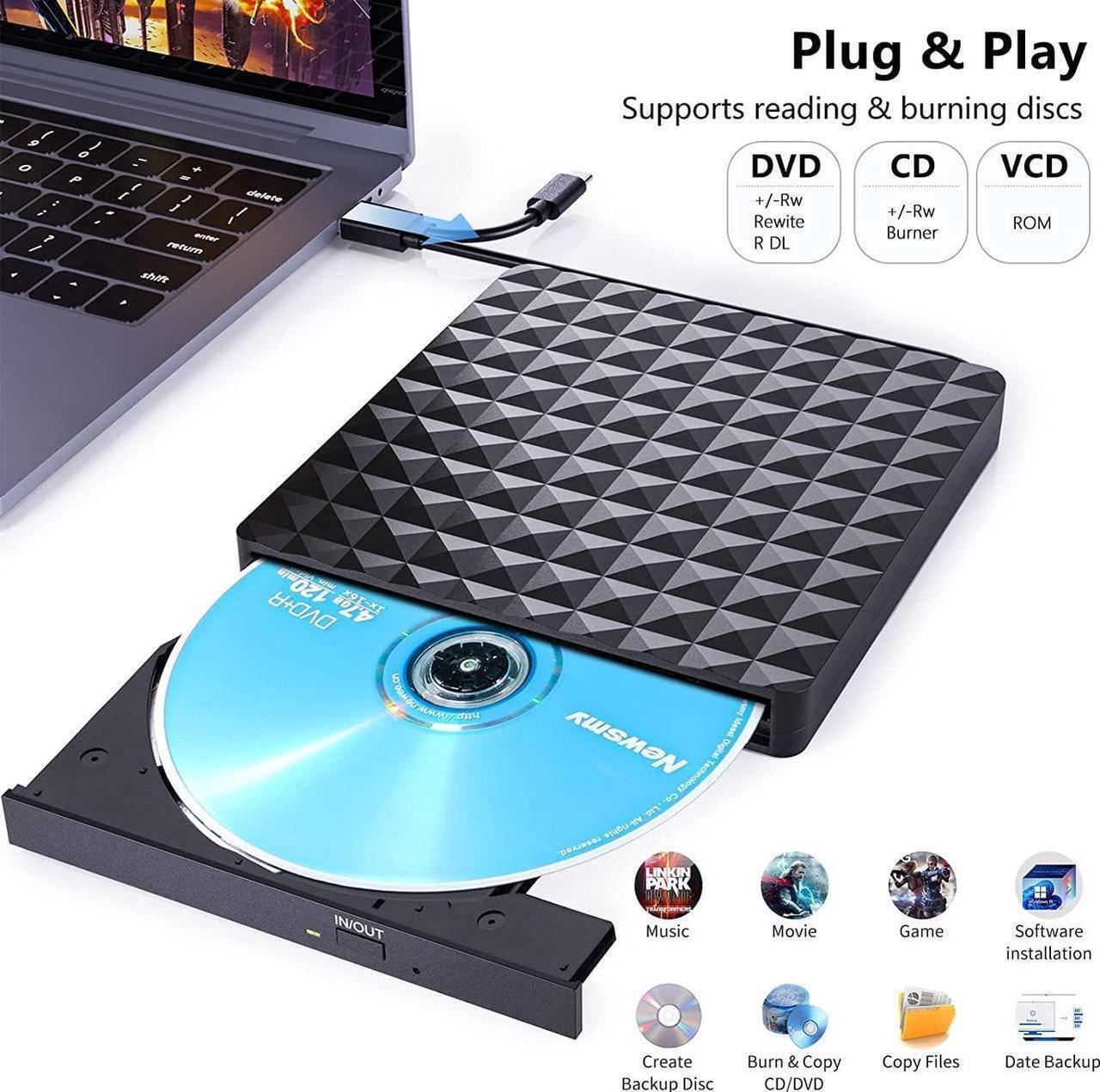 Alt view image 7 of 7 - USB 3.0 & USB C External CD DVD Drive, Low Noise Slim Portable CD/DVD +/-RW Drive External DVD Writer CD Burner Player, External DVD Drive for Laptop Desktop PC Windows 11/10/8/7/XP/Linux/MacOS