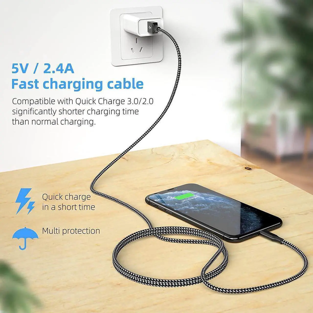 Alt view image 6 of 6 - for iPhone Charger Cable 3Pack 3.3ft/1M, [M-Fi Certified] USB to Light-ning Cable 2022 Upgrade Nylon Braided iPhone Cord Fast Charging Compatible for iPhone 12Pro Max/12Pro/12/11/Pro/X/8 and More