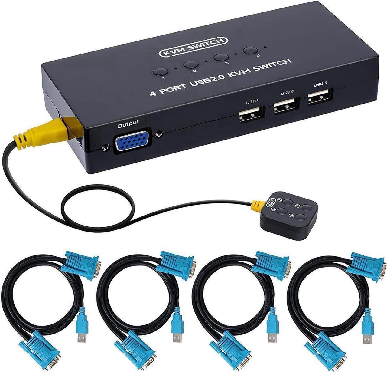Main image of VGA KVM Switch 4 Port, USB VGA KVM Switcher for 4 Computers Share one Monitor 3 USB Devices Keyboard Mouse Scanner Printer, Including 4 KVM Cables & Desktop Control