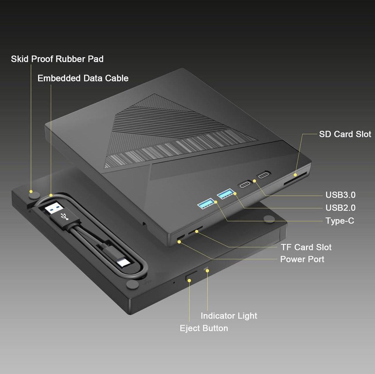 Alt view image 5 of 7 - External CD DVD Drive, 7-in-1 USB 3.0 Type-C DVD Player for Laptop Portable Disk Drive Can for Burn Read Writer Disk Duplicator Compatible with Latptop PC Windows XP/7/8/10, Linux Mac OS