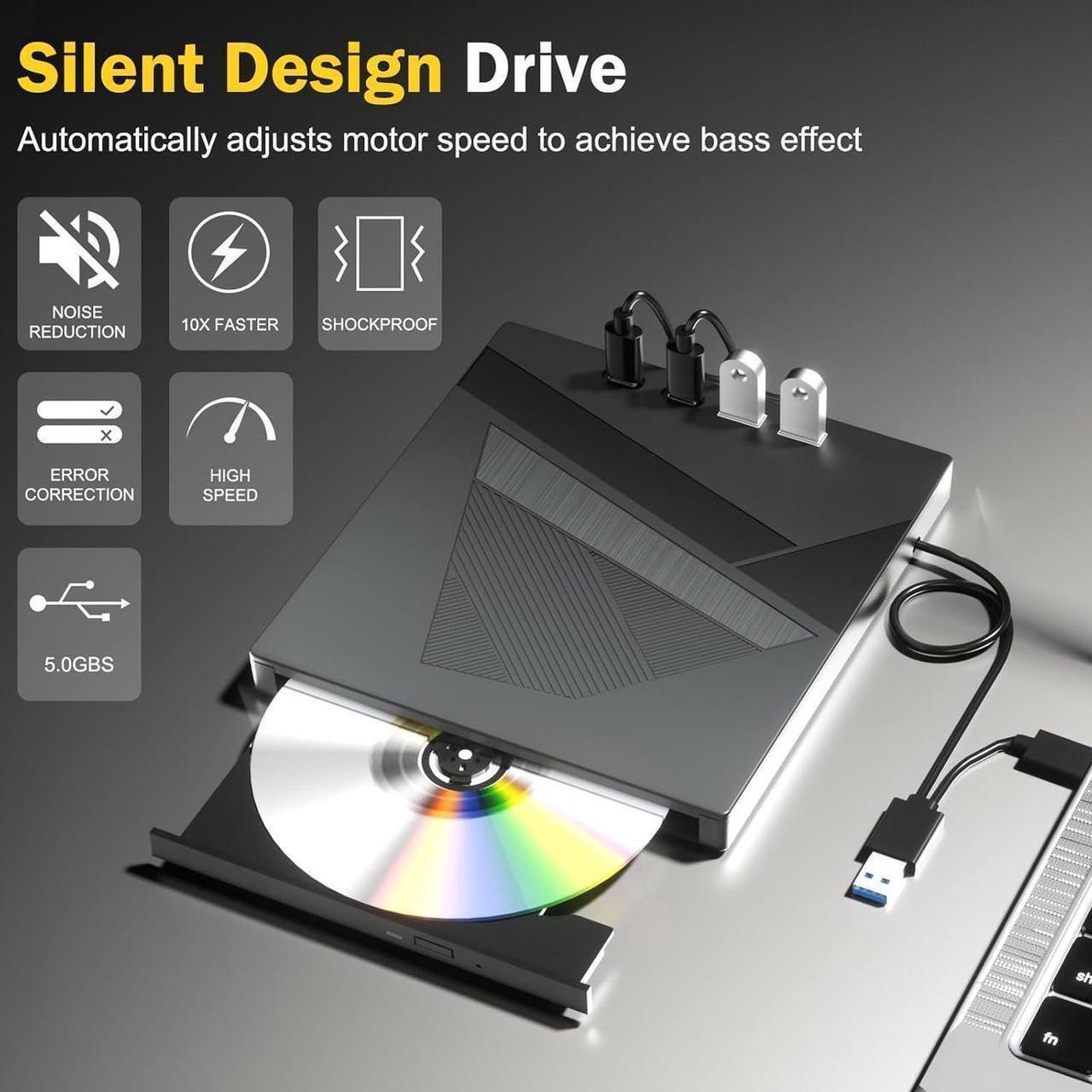 Alt view image 3 of 7 - External CD DVD Drive, 7-in-1 USB 3.0 Type-C DVD Player for Laptop Portable Disk Drive Can for Burn Read Writer Disk Duplicator Compatible with Latptop PC Windows XP/7/8/10, Linux Mac OS