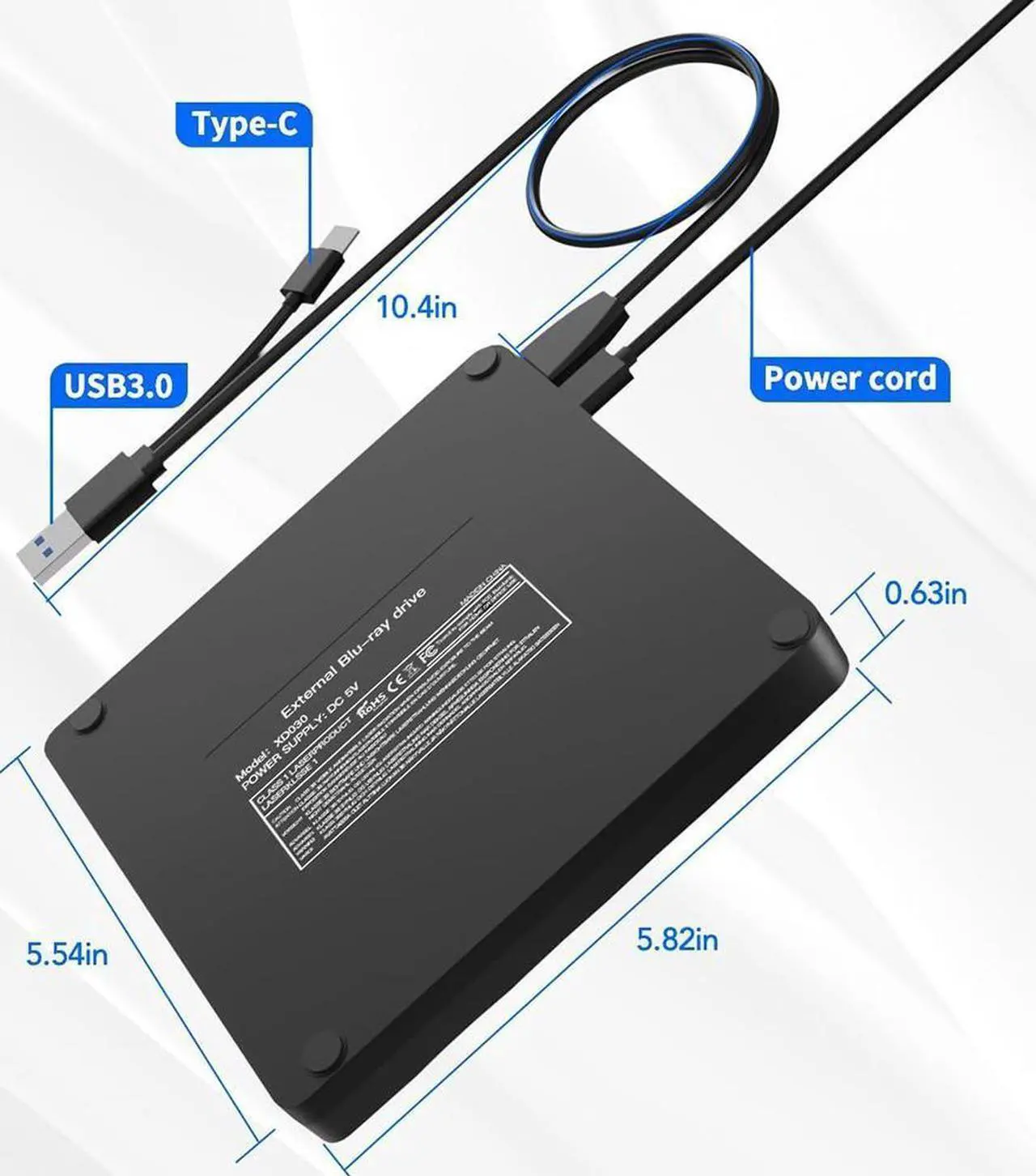 Alt view image 2 of 7 - [5-in-1] External Blu Ray Drive, USB 3.0 Type-C External blu ray Burner Slim Optical CD DVD Drive Burner with SD/TF Card Reader/2 USB 3.0 Hubs for PC Windows XP/7/8/10, MacOS, Laptop, Desktop (Black)