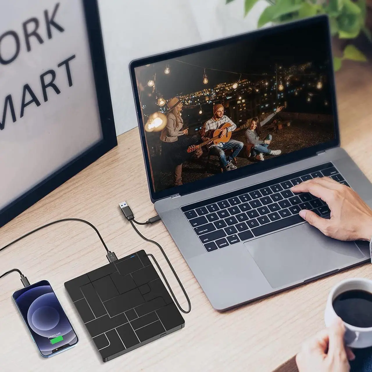 Alt view image 4 of 7 - External CD DVD Drive, USB 3.0 & USB C High Speed Data Transfer Ultra Slim Portable DVD-ROM CD-RW Player, 6-in1 External CD DVD Burner for Laptop with 4 USB Ports, SD/TF Card Slots,1 Type-C Ports