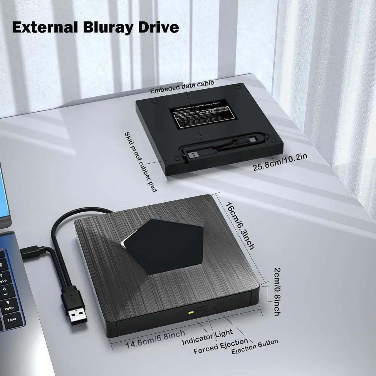 Alt view image 6 of 7 - External Blu Ray Drive, USB 3.0 & Type-C Blu Ray Burner, DVD+/-RW BD CD DVD Player, 3D Portable Blu Ray Player, External Optical Drive for Windows XP/7/8/10, MacOS, Laptop, Desktop