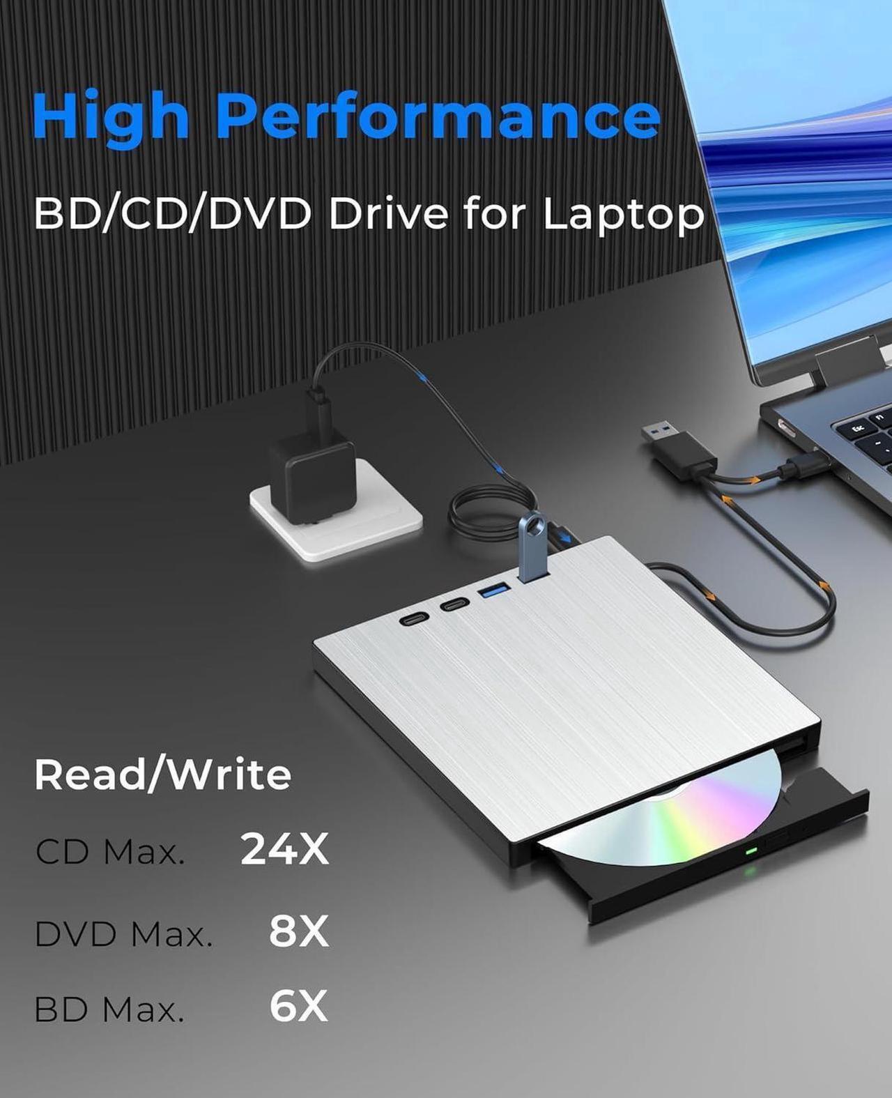 Alt view image 4 of 7 - External Blu ray Drive for Laptop, 7 in 1 External CD/DVD Drive Portable Blu Ray Burner USB 3.0 Type-C CD/BD Disc Drives Support 100G Bluray/DVD Drive Compatible with Windows Linux Mac OS