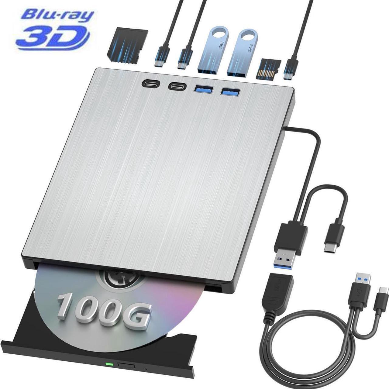 Main image of External Blu ray Drive for Laptop, 7 in 1 External CD/DVD Drive Portable Blu Ray Burner USB 3.0 Type-C CD/BD Disc Drives Support 100G Bluray/DVD Drive Compatible with Windows Linux Mac OS