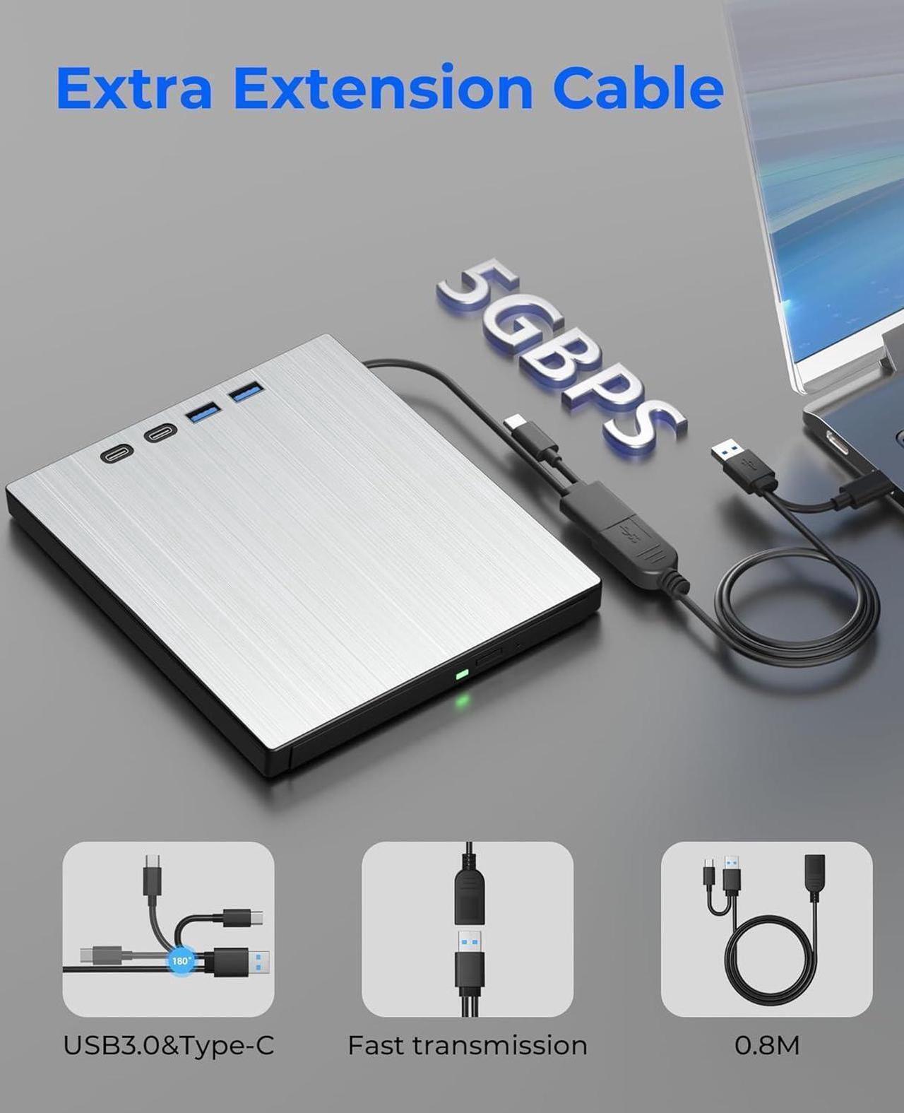 Alt view image 3 of 7 - External Blu ray Drive for Laptop, 7 in 1 External CD/DVD Drive Portable Blu Ray Burner USB 3.0 Type-C CD/BD Disc Drives Support 100G Bluray/DVD Drive Compatible with Windows Linux Mac OS
