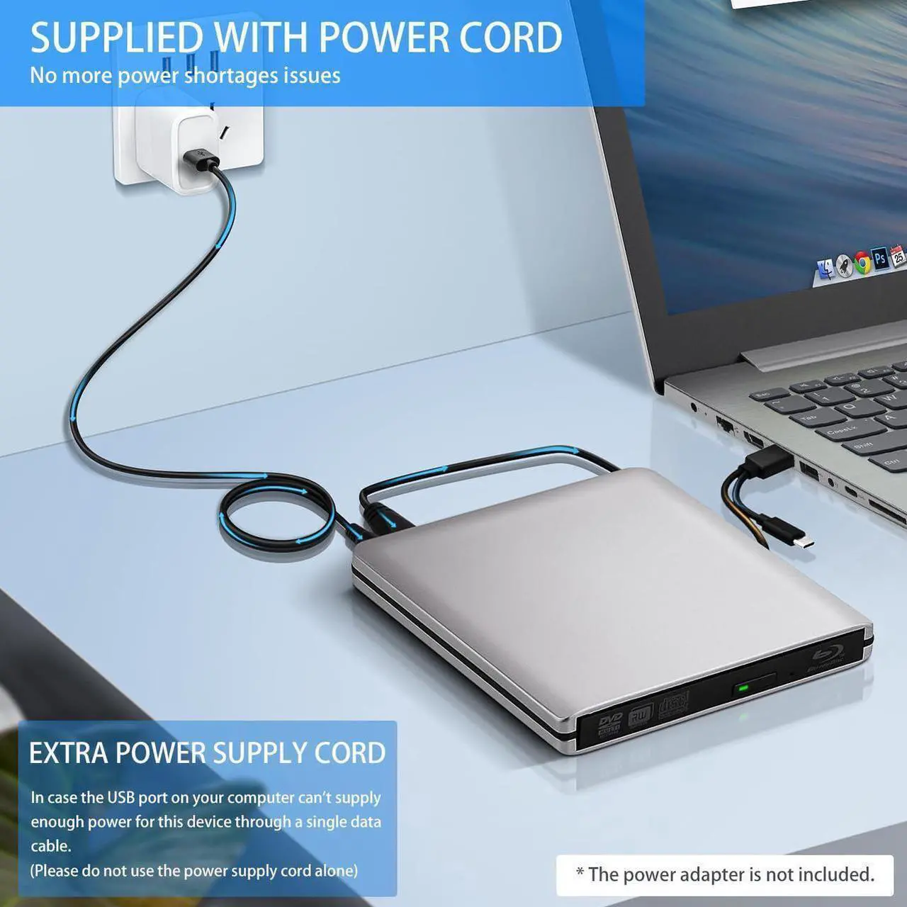 Alt view image 5 of 7 - Aluminum External Blu Ray Drive, Support 25G Disc Read/Write Bluray Drives, USB 3.0 and Type-C Portable 3D Blu-Ray BD DVD CD Burner for Laptop PC Compatible with Mac OS Windows XP/7/8/10/11