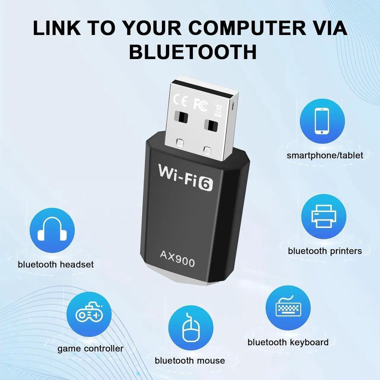 Alt view image 6 of 7 - USB WiFi Adapter for Desktop PC, WiFi 6 AX900 Dual Band 2.4G/5GHz USB Wireless Adapter, WiFi Dongle for MU-MIMO, WPA3, 900Mbps WiFi Adapter Driver Free for PC/Desktop/Laptop Win7/10/11