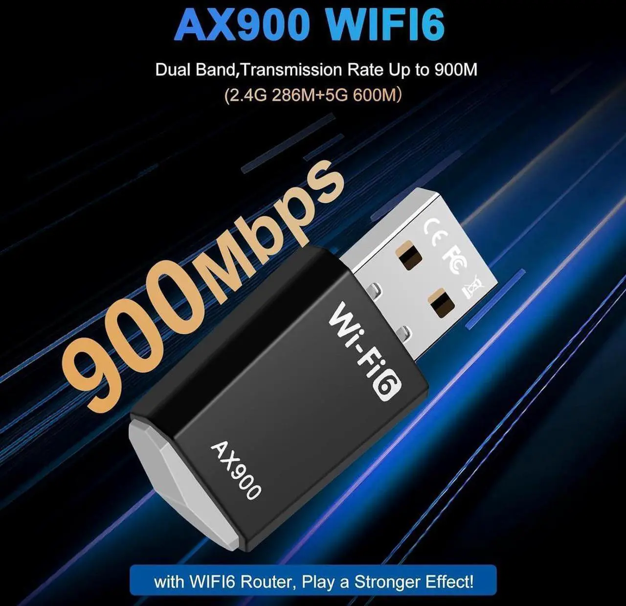 Alt view image 3 of 7 - USB WiFi Adapter for Desktop PC, WiFi 6 AX900 Dual Band 2.4G/5GHz USB Wireless Adapter, WiFi Dongle for MU-MIMO, WPA3, 900Mbps WiFi Adapter Driver Free for PC/Desktop/Laptop Win7/10/11