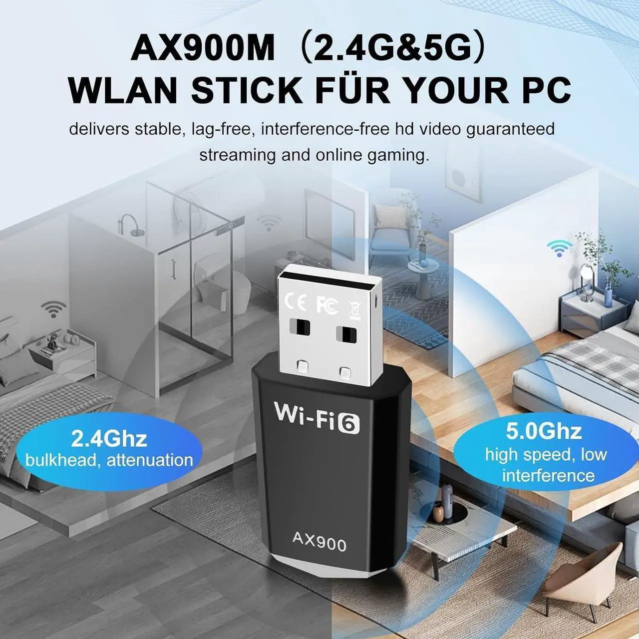 Alt view image 5 of 7 - USB WiFi Adapter for Desktop PC, WiFi 6 AX900 Dual Band 2.4G/5GHz USB Wireless Adapter, WiFi Dongle for MU-MIMO, WPA3, 900Mbps WiFi Adapter Driver Free for PC/Desktop/Laptop Win7/10/11