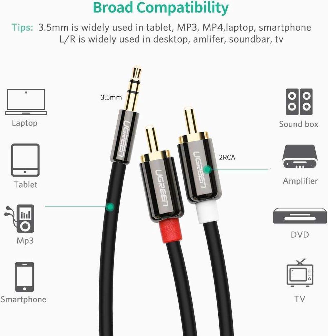 Alt view image 2 of 7 - RCA Cable, [Dual Shielded Gold-Plated] 3.5mm Male to 2RCA Male Stereo Audio Adapter Cable AUX RCA Y Cord Compatible with Smartphones, MP3, Tablets, Speakers, HDTV [3.3ft]
