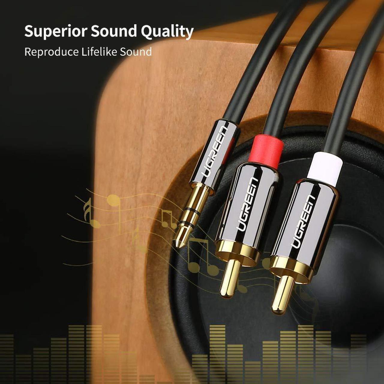 Alt view image 3 of 7 - RCA Cable, [Dual Shielded Gold-Plated] 3.5mm Male to 2RCA Male Stereo Audio Adapter Cable AUX RCA Y Cord Compatible with Smartphones, MP3, Tablets, Speakers, HDTV [3.3ft]