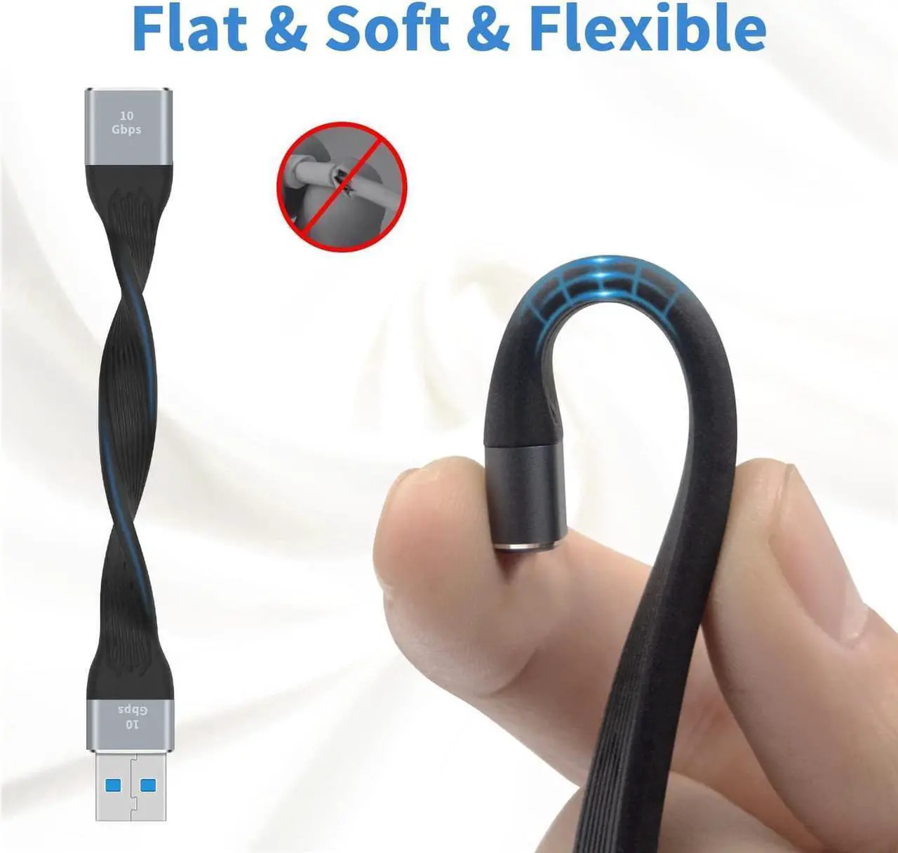 Alt view image 2 of 7 - Short USB 3.0 Extension Cable, 5inch Flat FPC USB 3.0 Extension Cable, USB 3.0 USB A Male to USB A Female, 10Gbps USB 3.1 Extender Cable for VR, Playstation, Keyboard, Printer, Scanner, USB Hub