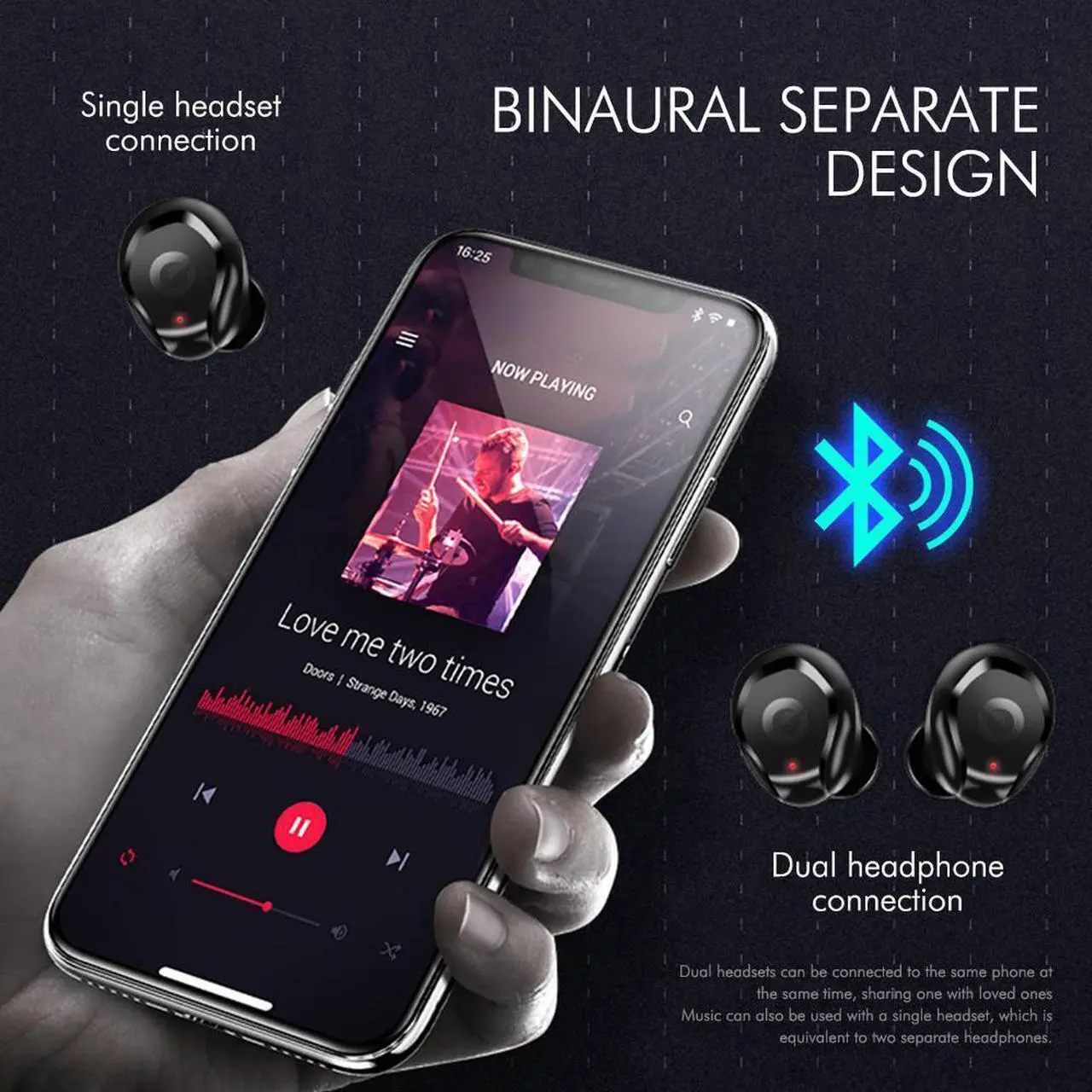 Alt view image 4 of 7 - Ture Wireless Earbuds, Bluetooth 5.0 Headphones, TWS Earphones, Wireless in-Ear Earbuds IPX7 Waterproof Wireless Eardphones with Charging Case,Led Digital Display (Built-in Mic, 3D Stereo)