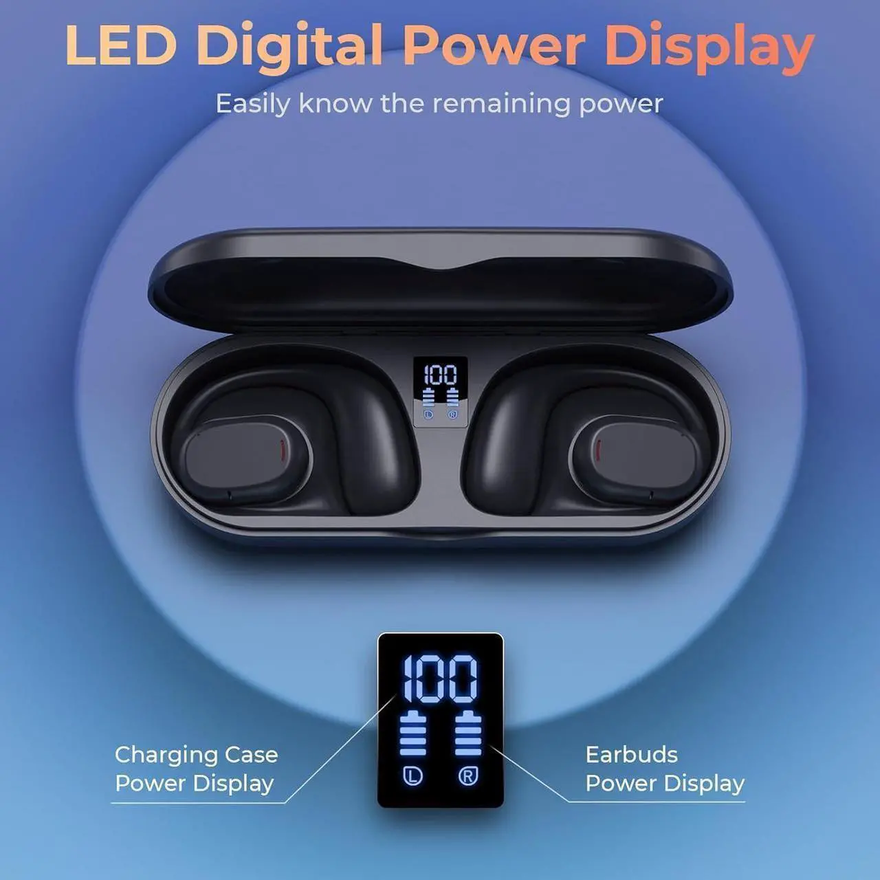 Alt view image 4 of 7 - Wireless Earbuds | Bluetooth Headphones, Non-In-Ear Ear Protection Headphones Wireless Bluetooth 5.3 with LED Display, Up to 8 Hours Playtime Touch Control Sports Waterproof Earbuds Wireless Bluetooth