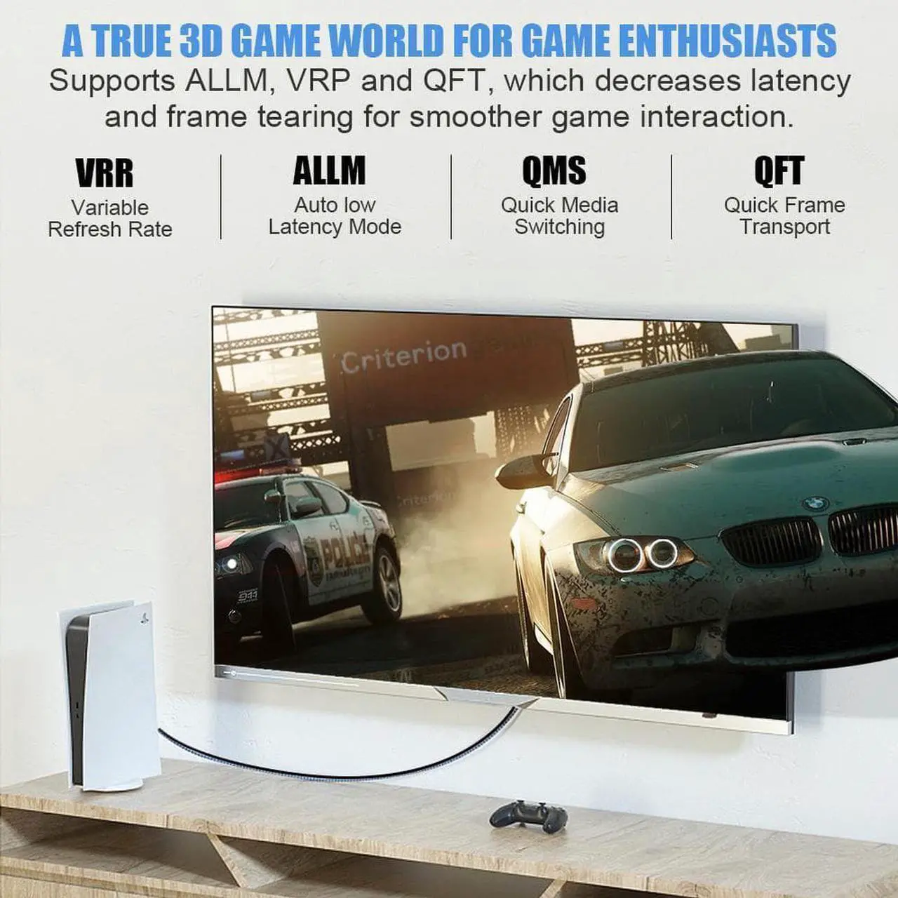 Alt view image 3 of 7 - 8K Game HDMI Cable Fiber Optic HDM1 2.1 (50ft) Long In-Wall Cable,Ultra High Speed 48Gbps, Supports 8K@60Hz, 4K@120Hz, Dynamic HDR, eARC, Compatible RTX3090, Xbox Series X, PS5, UHD SUHD TV