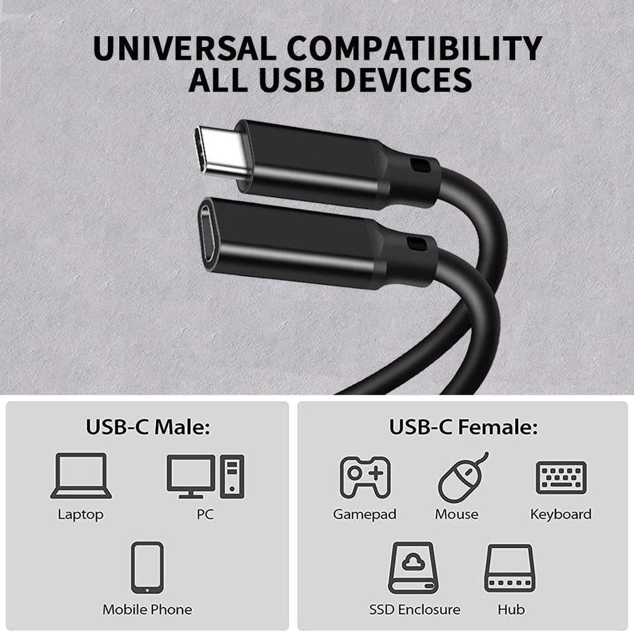 Alt view image 2 of 7 - 2-Pack USB C Extension Cable 6.6FT, USB 3.1 10gbps Type C Male to Female Extender 5A PD100W Fast Charging Cable 4K Video Compatible Nintendo Switch,MacBook Pro/Air,iPad Pro,Dell XPS MS Surface Book