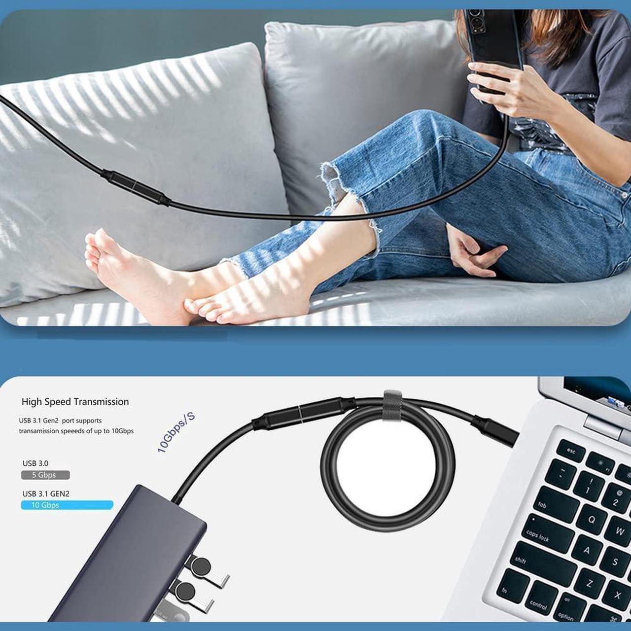 Alt view image 5 of 7 - 2-Pack USB C Extension Cable 6.6FT, USB 3.1 10gbps Type C Male to Female Extender 5A PD100W Fast Charging Cable 4K Video Compatible Nintendo Switch,MacBook Pro/Air,iPad Pro,Dell XPS MS Surface Book
