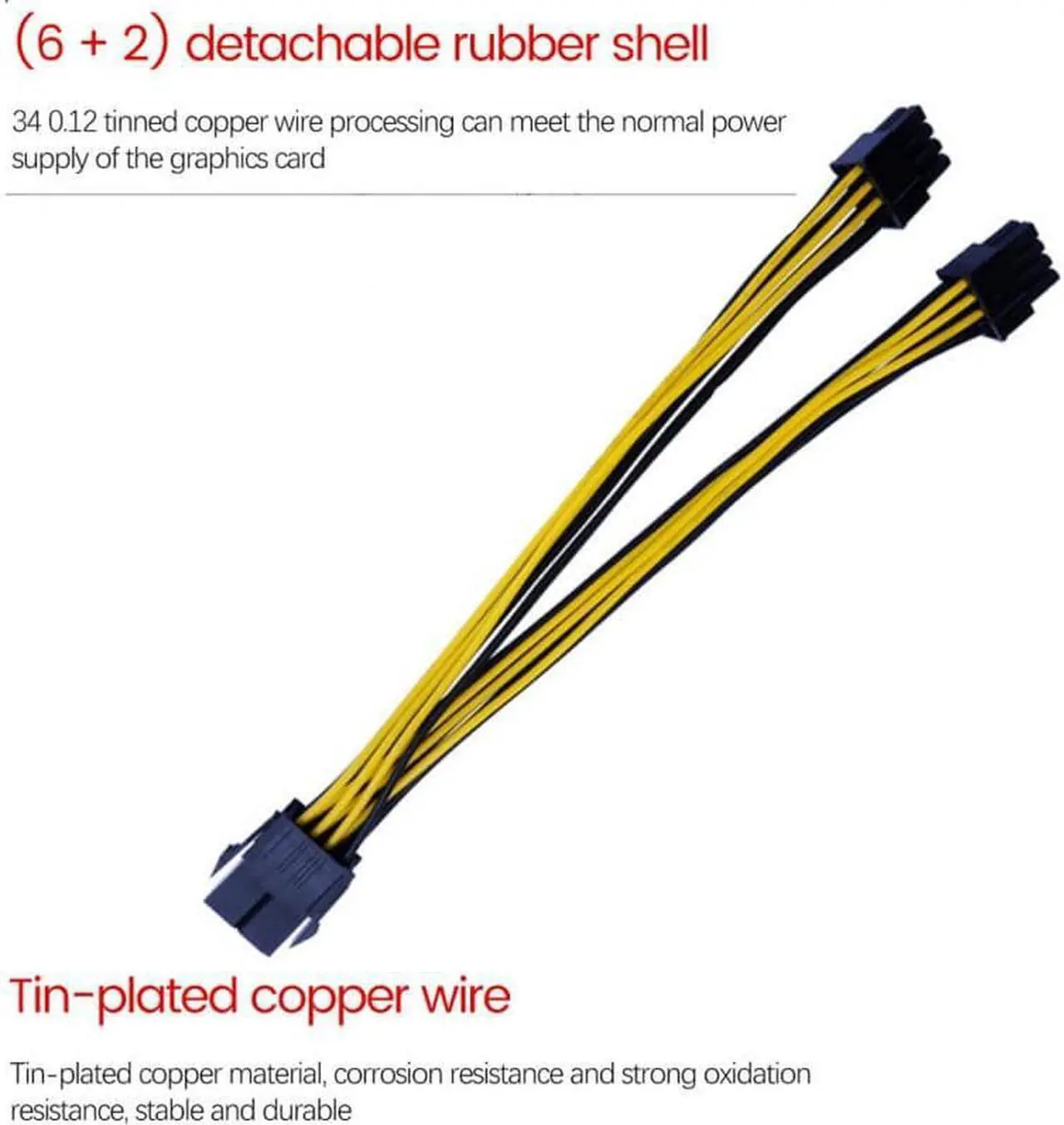 Alt view image 3 of 6 - 8 Pin PCI Express To Dual PCIE 8 (6+2) Pin Power Cable 22cm Motherboard Graphics Card PCI-E GPU Power Data Cable Splitter