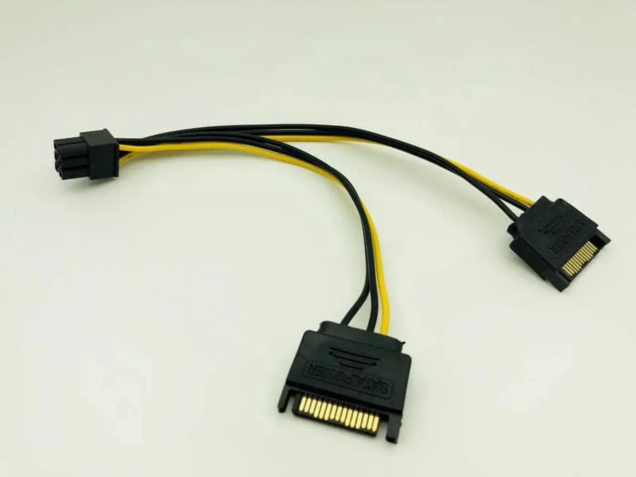 Alt view image 3 of 6 - PCI-E PCIe PCI Express Dual 15Pin SATA Male to 6pin Graphics Video Display Card Dual SATA to 6pin Power Cable for ETH BTC Mining
