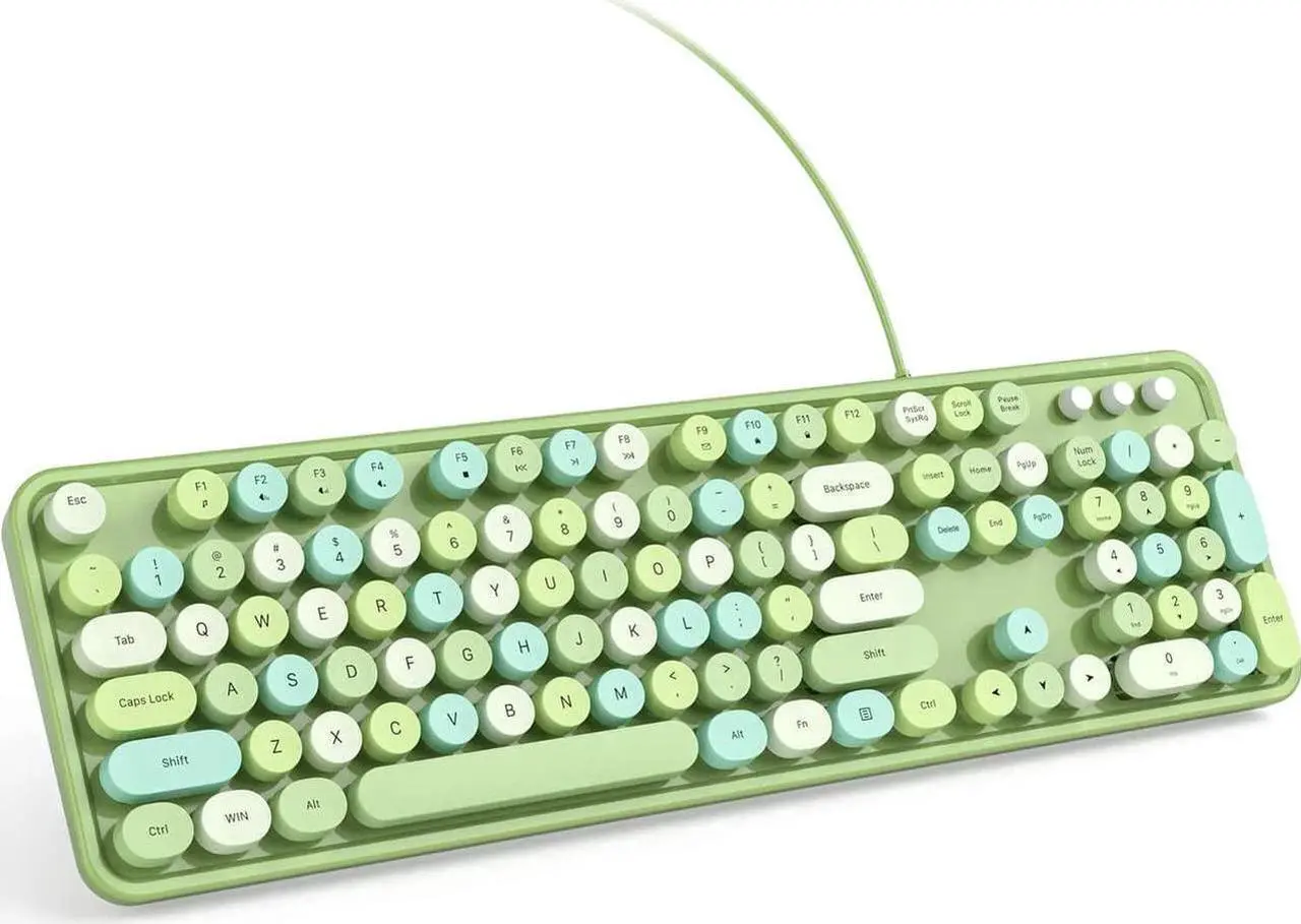 Main image of Corn Wired Computer Keyboard - Green Colorful Full-Size Round Keycaps Typewriter Keyboards for Windows, Laptop, PC, Desktop, Mac