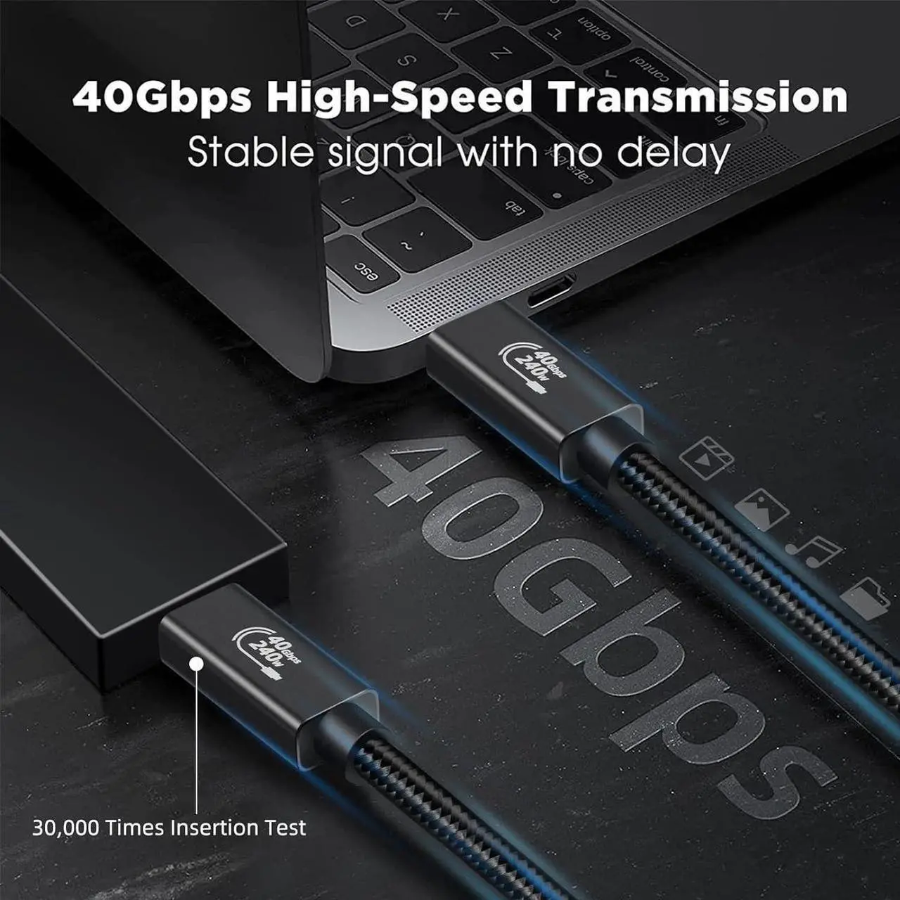 Alt view image 2 of 7 - 40Gbps USB C to USB C Cable 48V/5A 240W Charging Support 8K 60Hz HD Display,USB4 Braided Cable for Thunderbolt 4/3, Compatible with External SSD,eGpu,USB-C Docking Station,etc (Male to Male, 1.6FT)