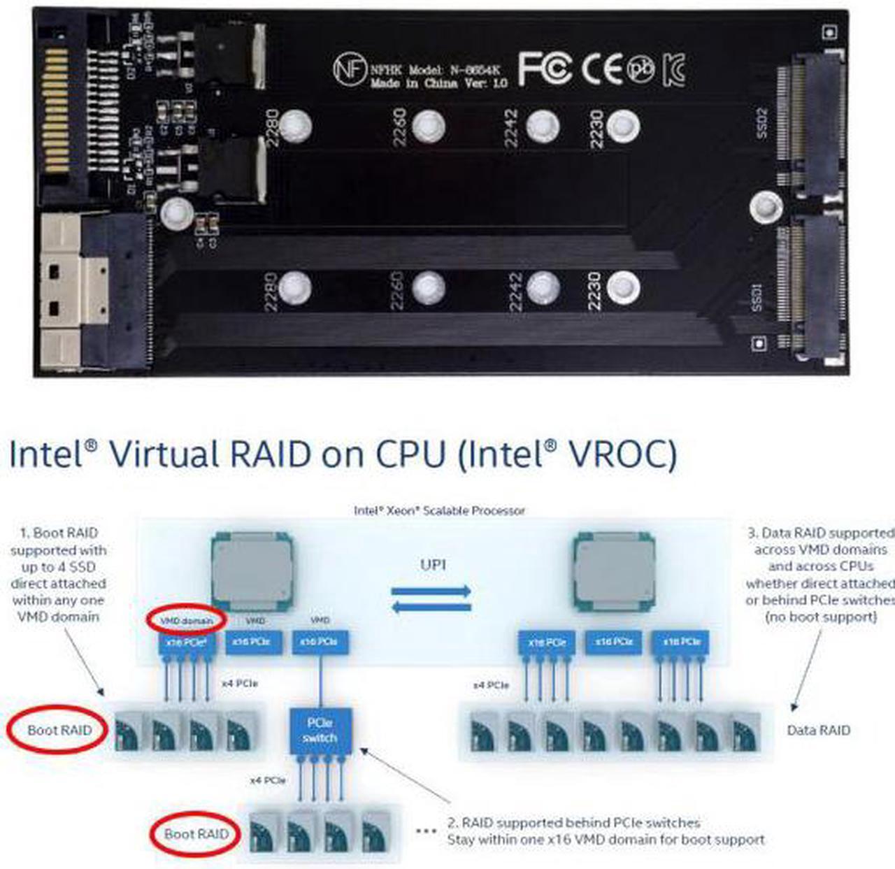 Alt view image 7 of 7 - Aomoproing  Dual 2X NVME M.2 AHCI to PCIE Express 3.0 4.0 Slimline SFF-8654 8X Raid Card VROC Raid0 Hyper Adapter