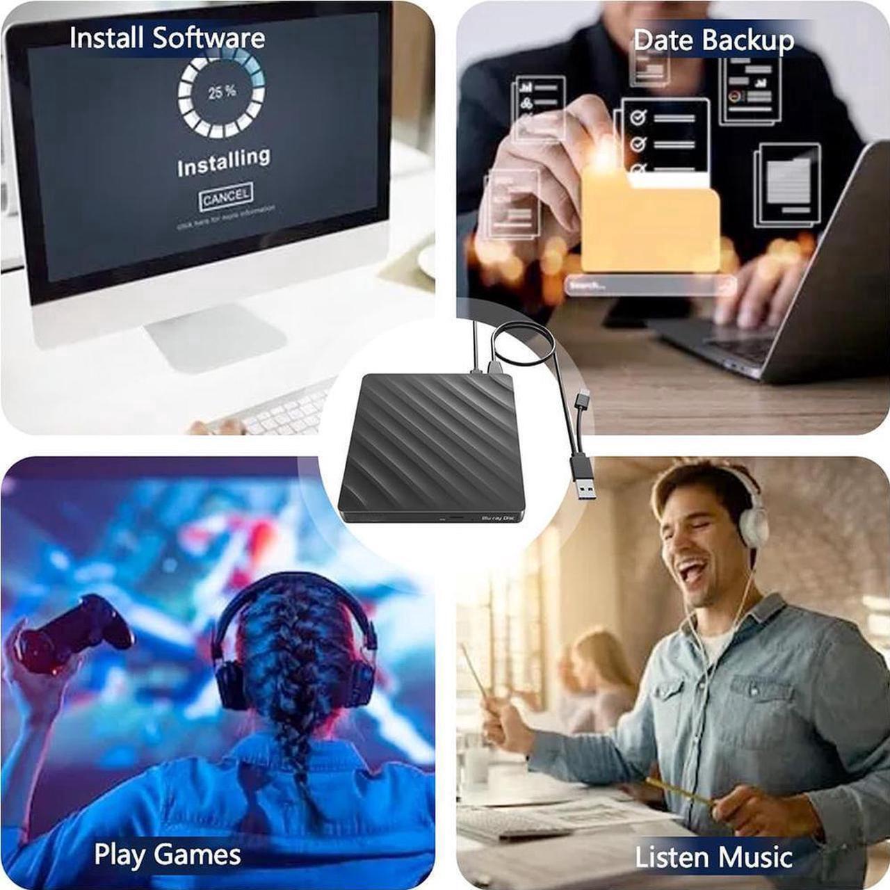 Alt view image 5 of 7 - [5-in-1] External Blu Ray Drive, USB 3.0 Type-C External blu ray Burner Slim Optical CD DVD Drive Burner with SD/TF Card Reader/2 USB 3.0 Hubs for PC Windows XP/7/8/10, MacOS, Laptop, Desktop (Black)