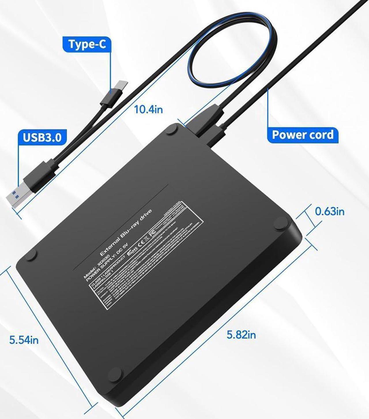 Alt view image 2 of 7 - [5-in-1] External Blu Ray Drive, USB 3.0 Type-C External blu ray Burner Slim Optical CD DVD Drive Burner with SD/TF Card Reader/2 USB 3.0 Hubs for PC Windows XP/7/8/10, MacOS, Laptop, Desktop (Black)
