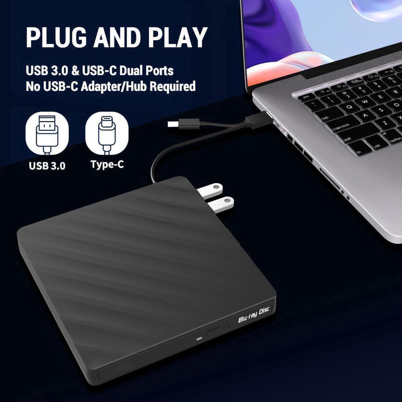 Alt view image 4 of 7 - [5-in-1] External Blu Ray Drive, USB 3.0 Type-C External blu ray Burner Slim Optical CD DVD Drive Burner with SD/TF Card Reader/2 USB 3.0 Hubs for PC Windows XP/7/8/10, MacOS, Laptop, Desktop (Black)