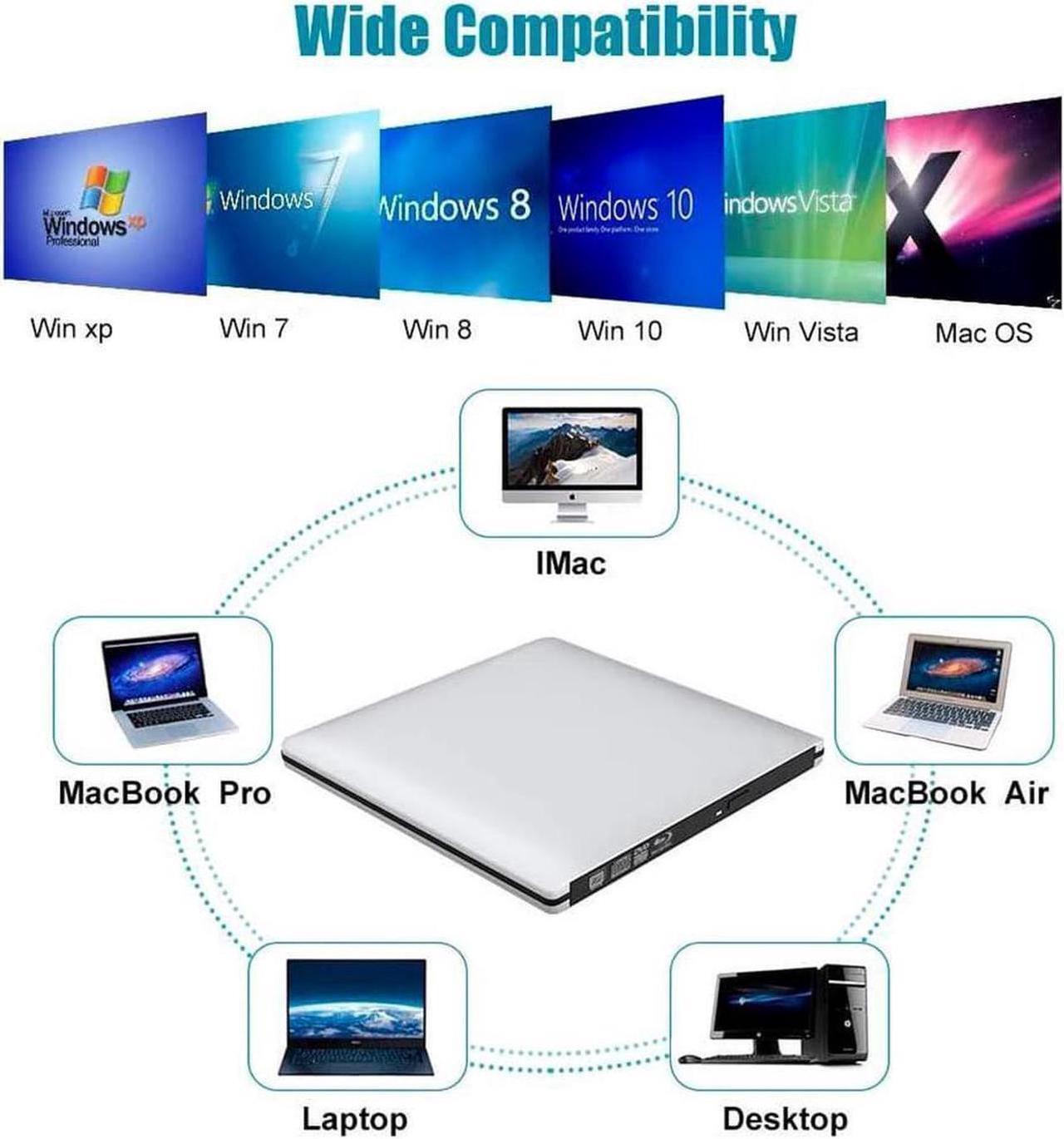 Alt view image 5 of 7 - Aluminum External 3D Blu Ray CD DVD Optical Drive, USB 3.0 Type-C Blu-ray CD/DVD+/-RW Burner Player Writer Reader Rewriter, External CD/DVD Drive for Laptop Desktop with Windows XP/7/8/10 Mac OS