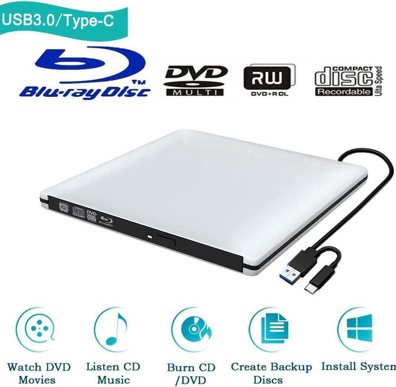Main image of Aluminum External 3D Blu Ray CD DVD Optical Drive, USB 3.0 Type-C Blu-ray CD/DVD+/-RW Burner Player Writer Reader Rewriter, External CD/DVD Drive for Laptop Desktop with Windows XP/7/8/10 Mac OS