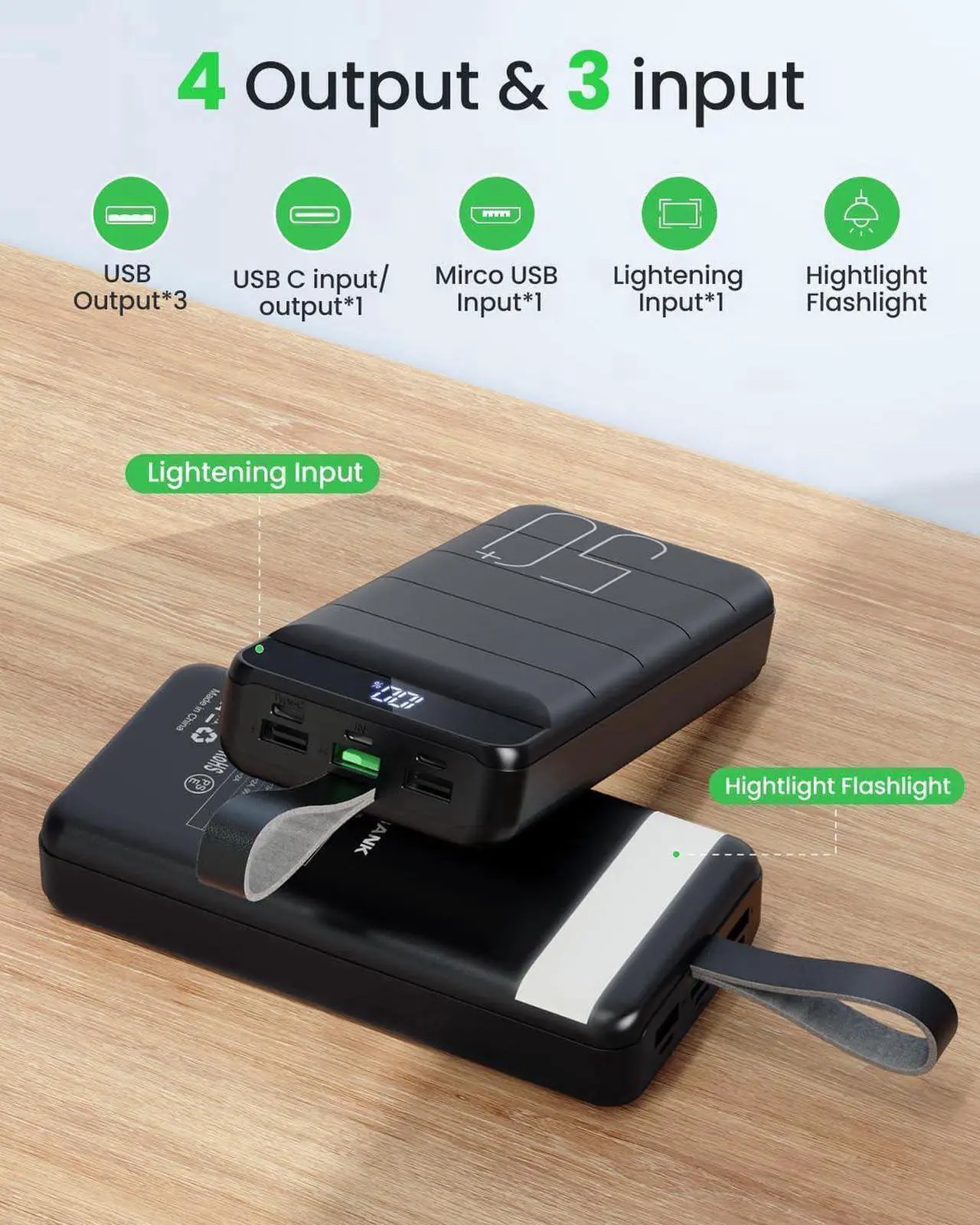 Alt view image 4 of 7 - Power Bank Fast Charging 50000mAh - 22.5W Portable Charger USB C Quick Charge with 4 Outputs & 3 Inputs LED Display Huge Capacity External Battery Pack for iPhone, Samsung, iPad etc