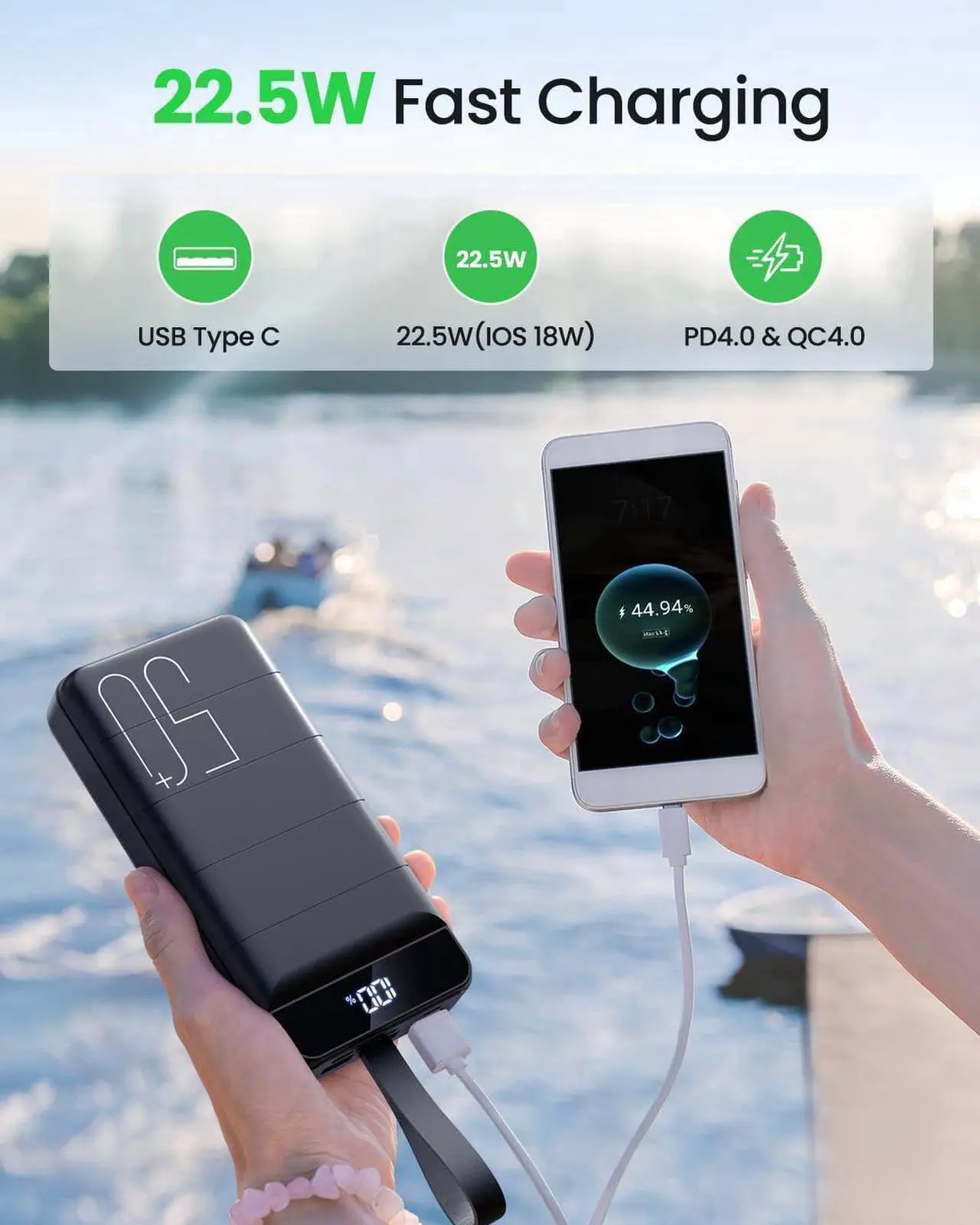 Alt view image 7 of 7 - Power Bank Fast Charging 50000mAh - 22.5W Portable Charger USB C Quick Charge with 4 Outputs & 3 Inputs LED Display Huge Capacity External Battery Pack for iPhone, Samsung, iPad etc
