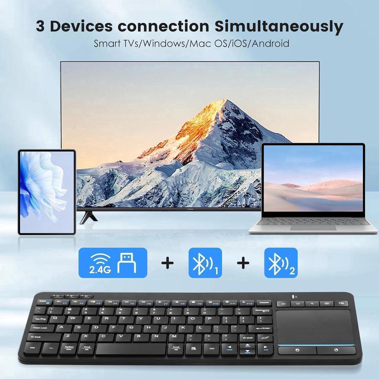 Alt view image 7 of 7 - Multi-Device Wireless Bluetooth Keyboard with Touchpad-Wireless TV Keyboard with Multi-Touch Big Size Trackpad,Support 3 Devices for TV,Windows, Android, Chrome OS, Laptop, Tablet