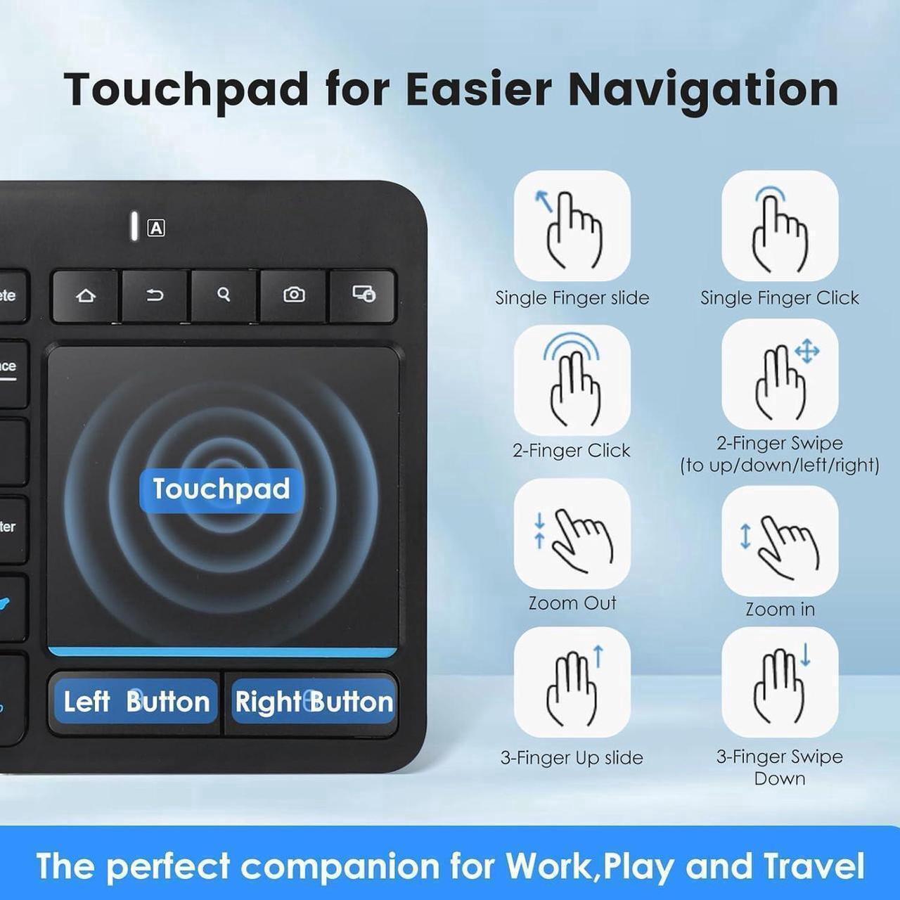 Alt view image 5 of 7 - Multi-Device Wireless Bluetooth Keyboard with Touchpad-Wireless TV Keyboard with Multi-Touch Big Size Trackpad,Support 3 Devices for TV,Windows, Android, Chrome OS, Laptop, Tablet