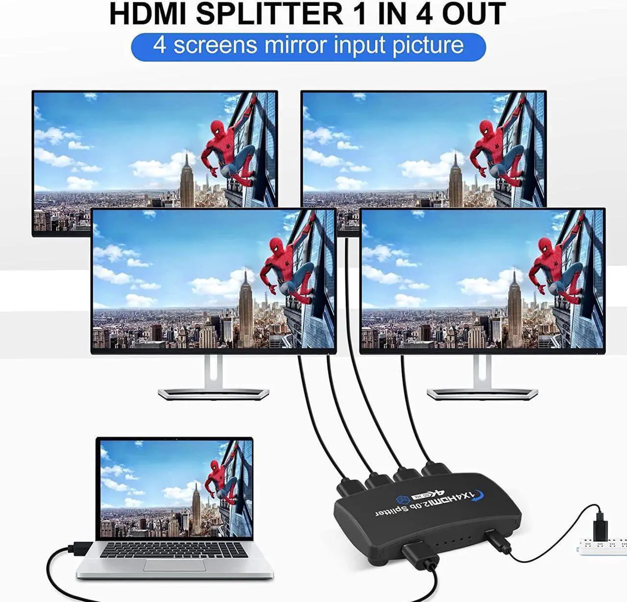 Alt view image 4 of 7 - 4K@60Hz HDMI Splitter 1 in 4 Out,Hdmi Video Splitter 1x4 V2.0b Powered, Support 1080P@120Hz Duplicate/Mirror Screen Monitor, Ultra HDR for Xbox, PS3/PS4 Game Consoles (1 Input to 4 Outputs)