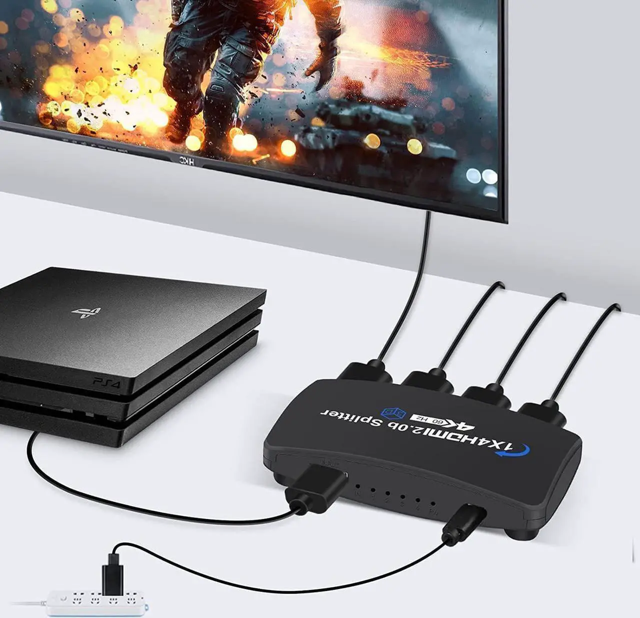 Alt view image 2 of 7 - 4K@60Hz HDMI Splitter 1 in 4 Out,Hdmi Video Splitter 1x4 V2.0b Powered, Support 1080P@120Hz Duplicate/Mirror Screen Monitor, Ultra HDR for Xbox, PS3/PS4 Game Consoles (1 Input to 4 Outputs)