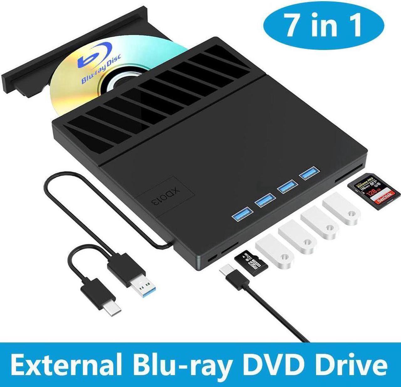 Main image of [7-in-1] External Blu-ray DVD Drive, BD Player with Read/Write Blu ray Drive Burner SD/TF Card Slots and 4 USB Ports DVD Burner Optical Drive 3D Bluray Drive for Laptop PC Desktop Windows 11 10 Mac OS