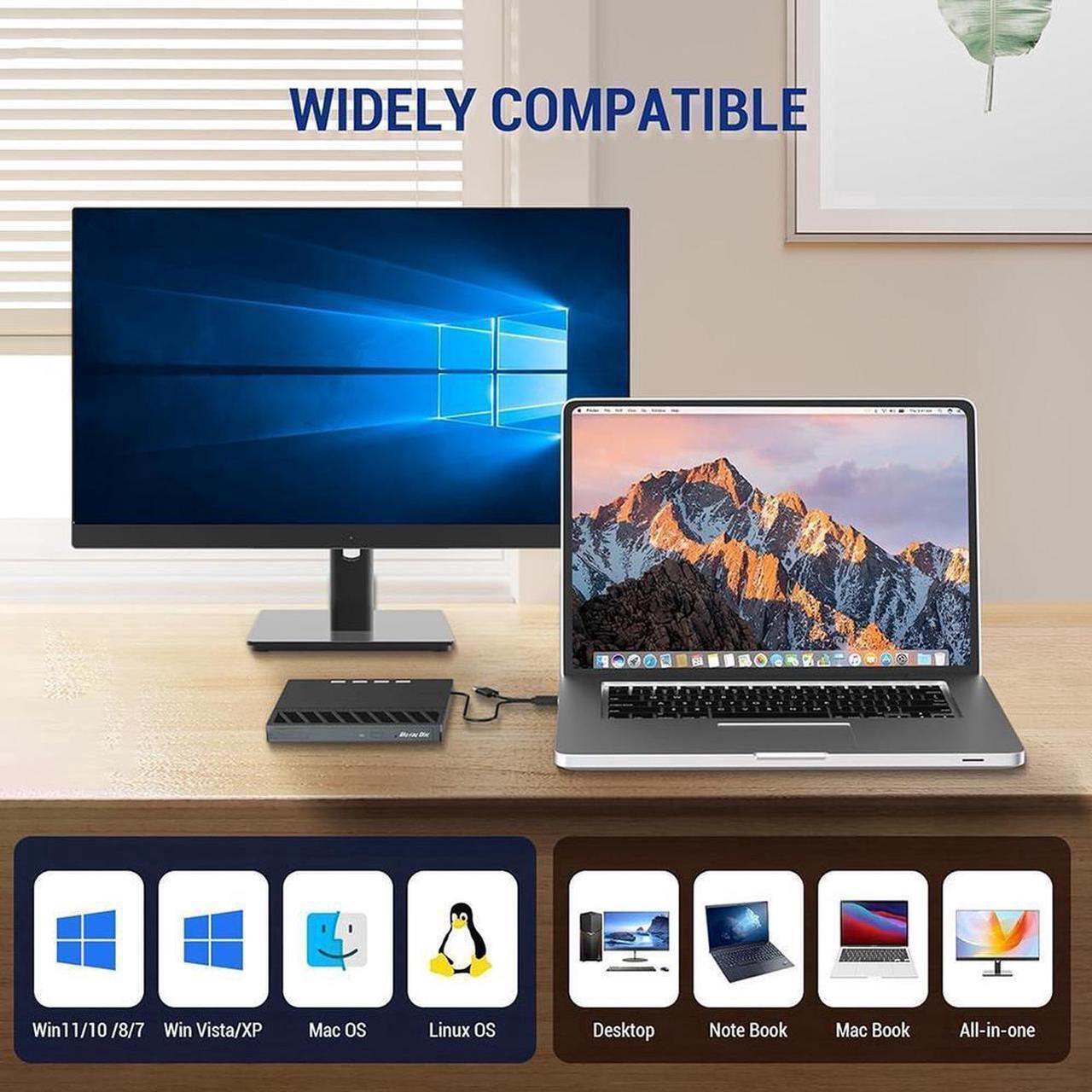 Alt view image 6 of 7 - [7-in-1] External Blu-ray DVD Drive, BD Player with Read/Write Blu ray Drive Burner SD/TF Card Slots and 4 USB Ports DVD Burner Optical Drive 3D Bluray Drive for Laptop PC Desktop Windows 11 10 Mac OS